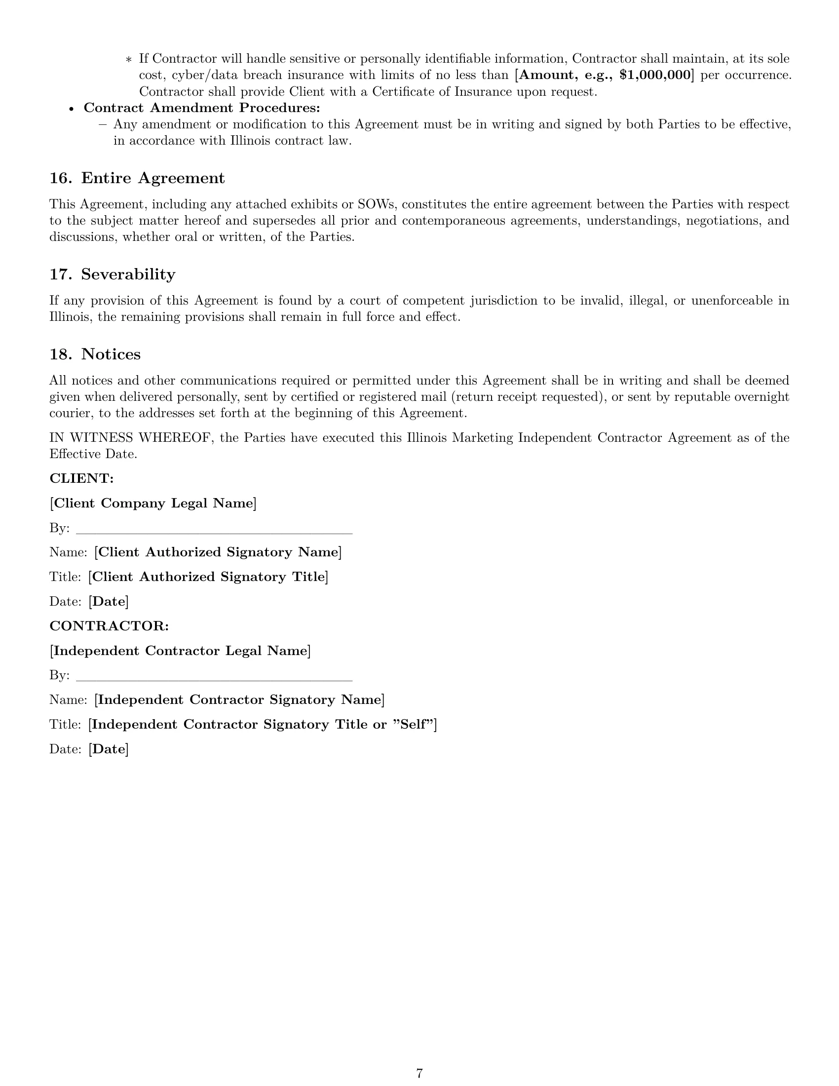 Preview page 7 of Pro Illinois marketing independent contractor agreement template