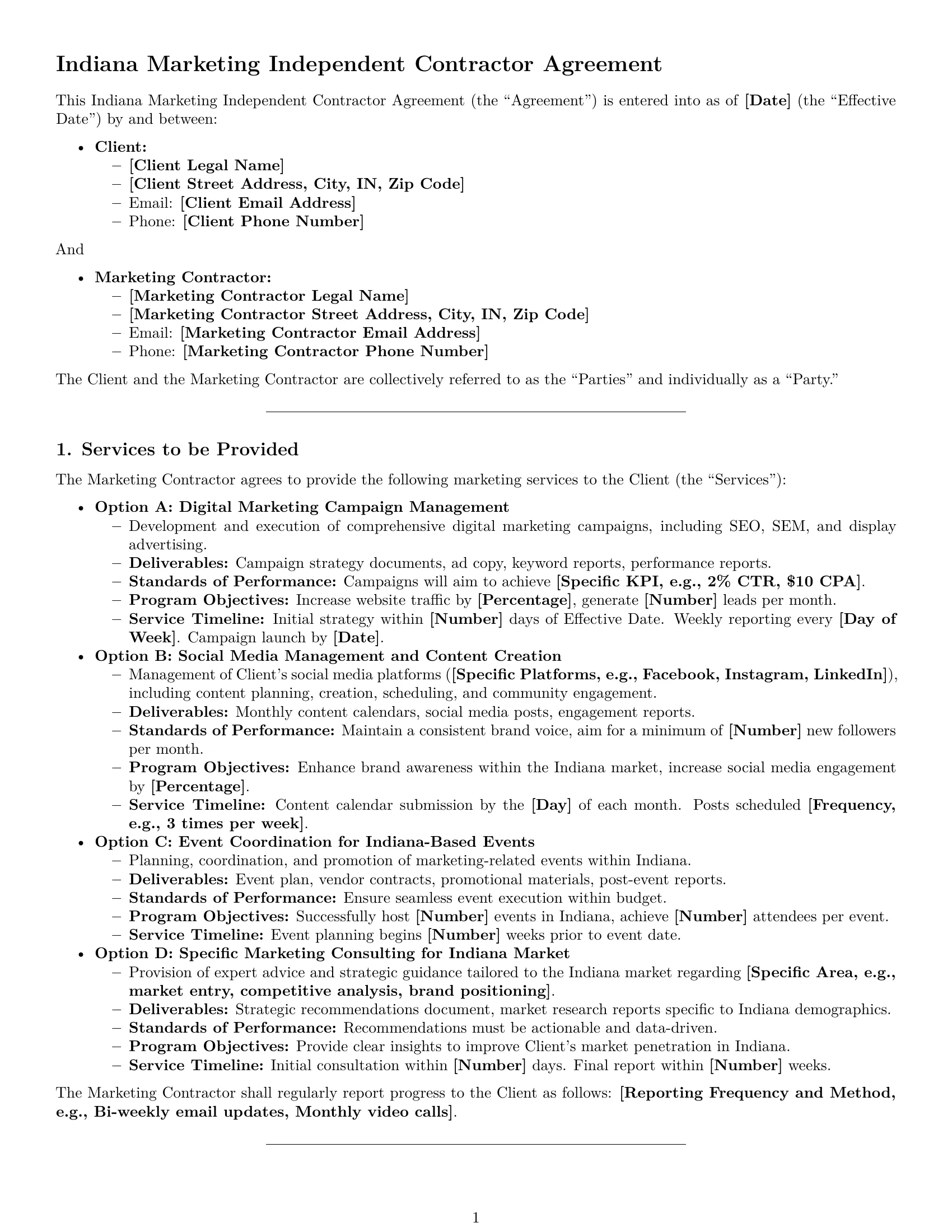 Preview page 1 of Pro Indiana marketing independent contractor agreement template