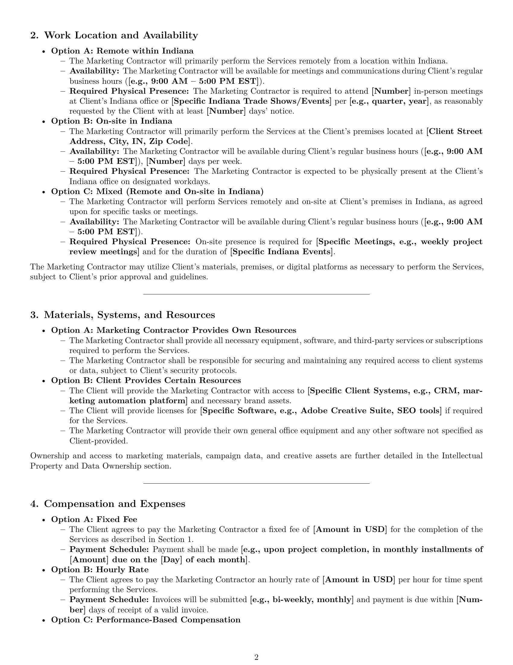 Preview page 2 of Pro Indiana marketing independent contractor agreement template