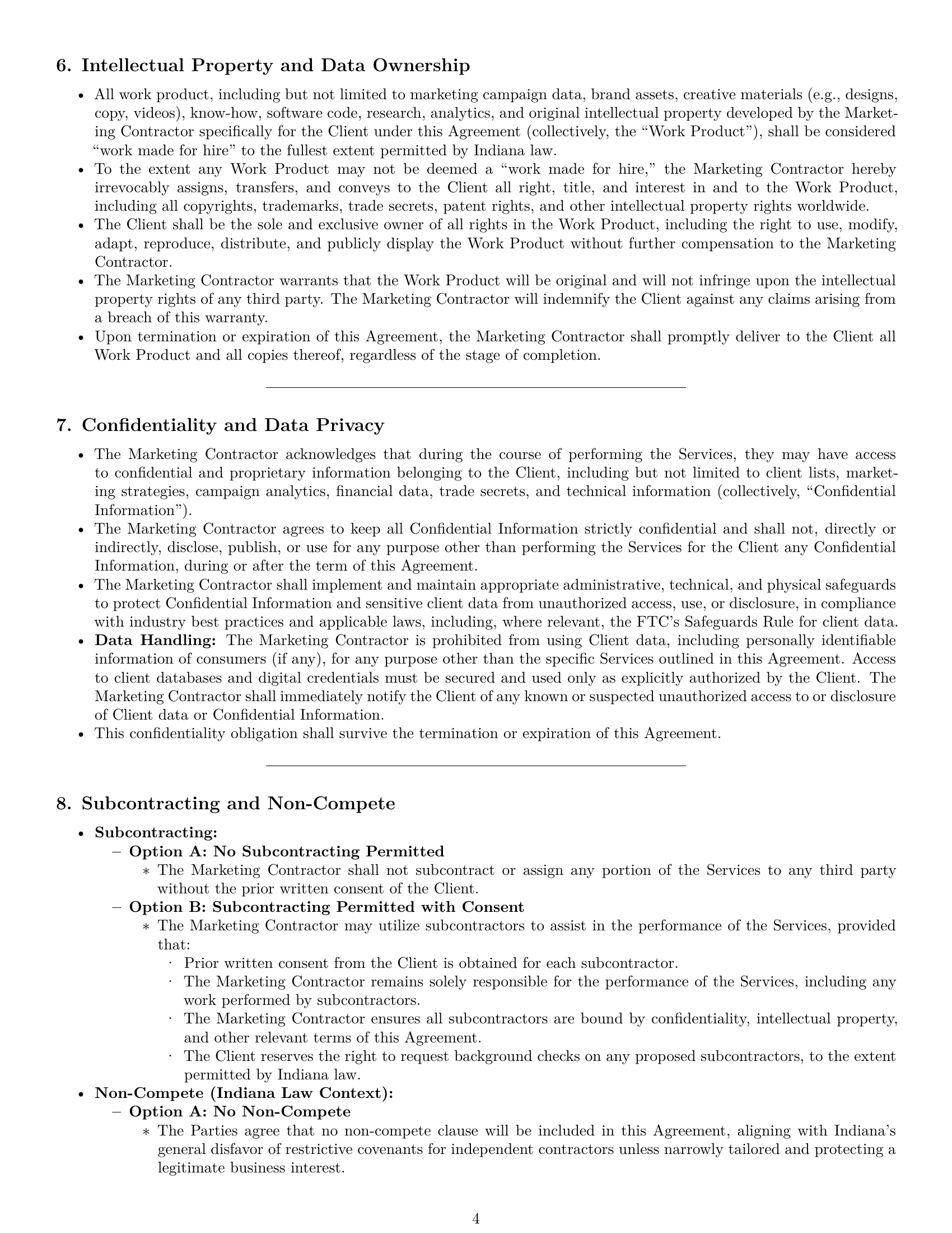 Preview page 4 of Pro Indiana marketing independent contractor agreement template
