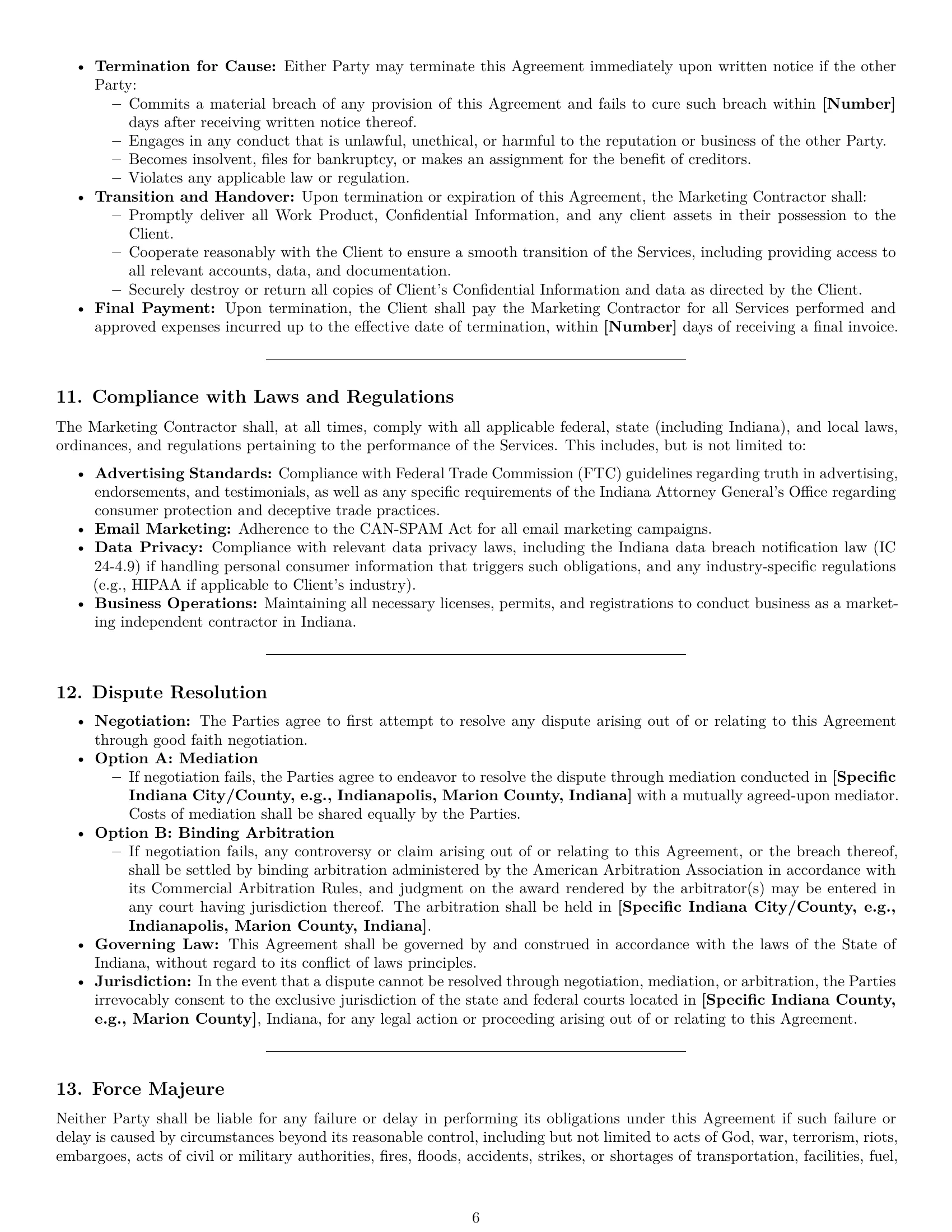 Preview page 6 of Pro Indiana marketing independent contractor agreement template