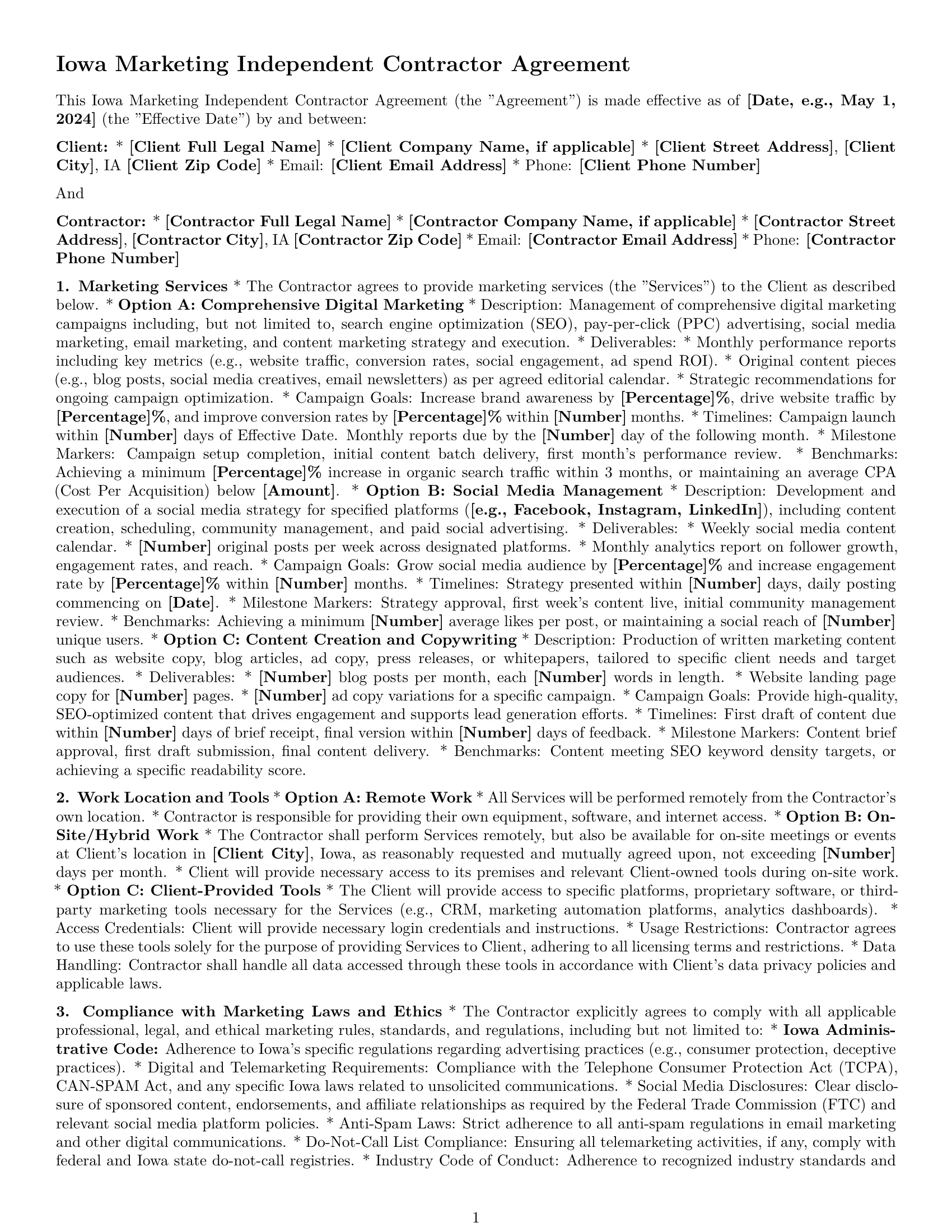 Preview page 1 of Pro Iowa marketing independent contractor agreement template