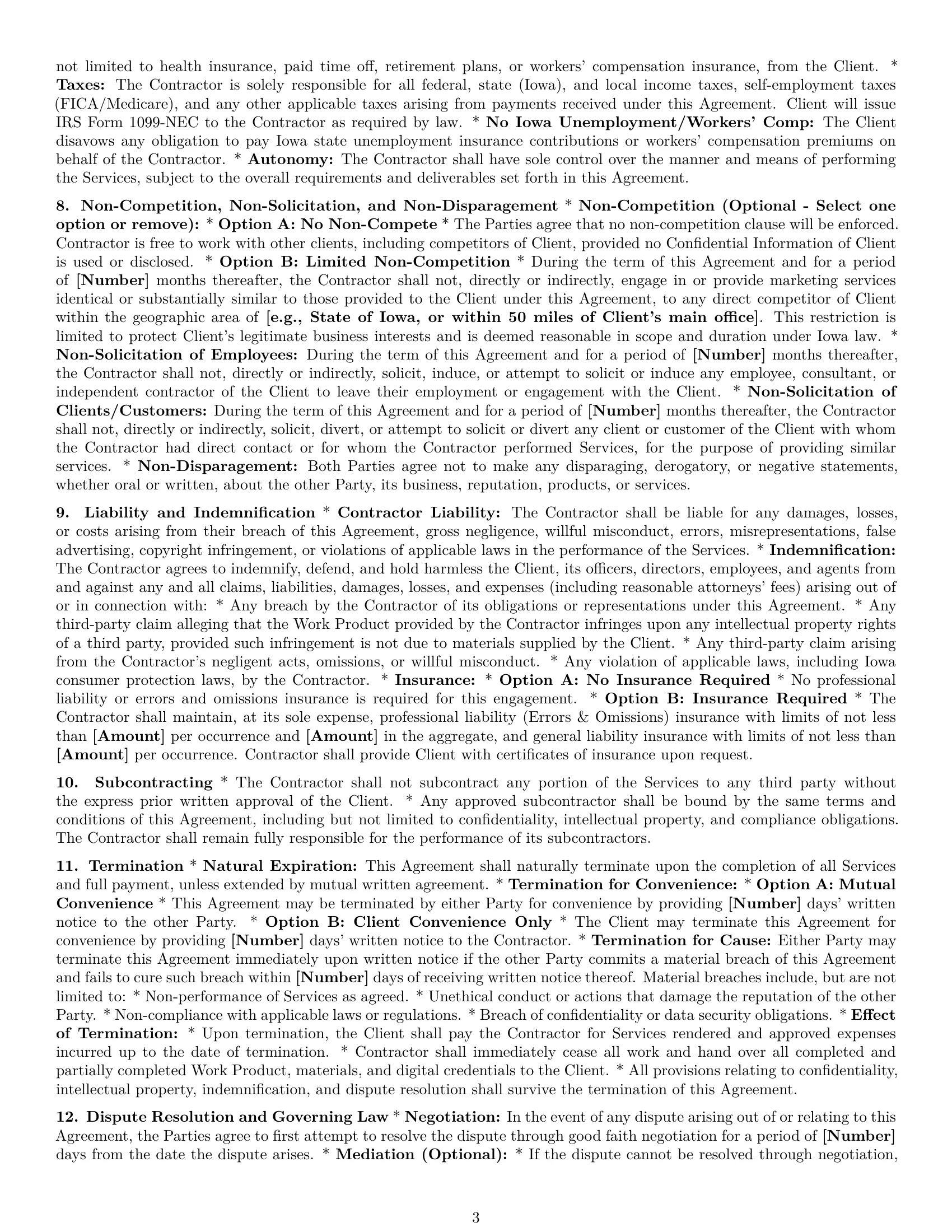 Preview page 3 of Pro Iowa marketing independent contractor agreement template