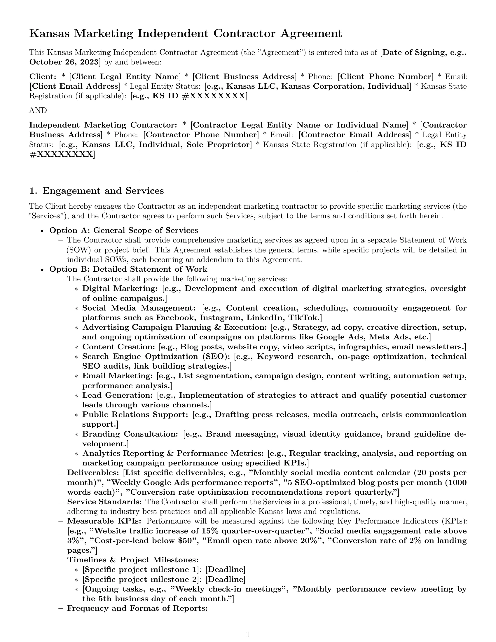 Preview page 1 of Pro Kansas marketing independent contractor agreement template