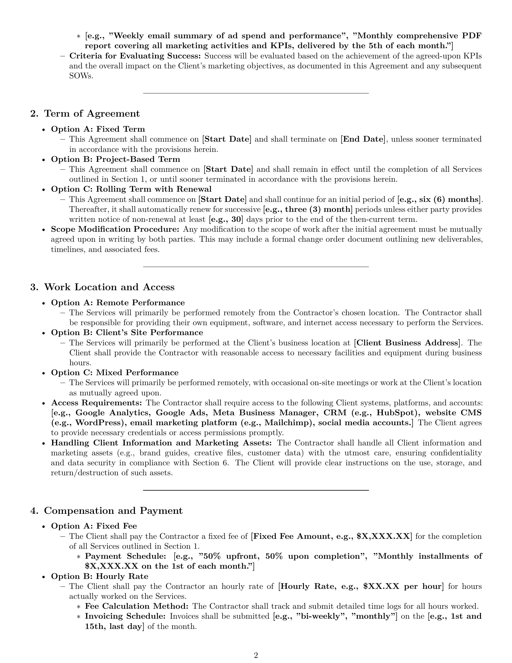 Preview page 2 of Pro Kansas marketing independent contractor agreement template
