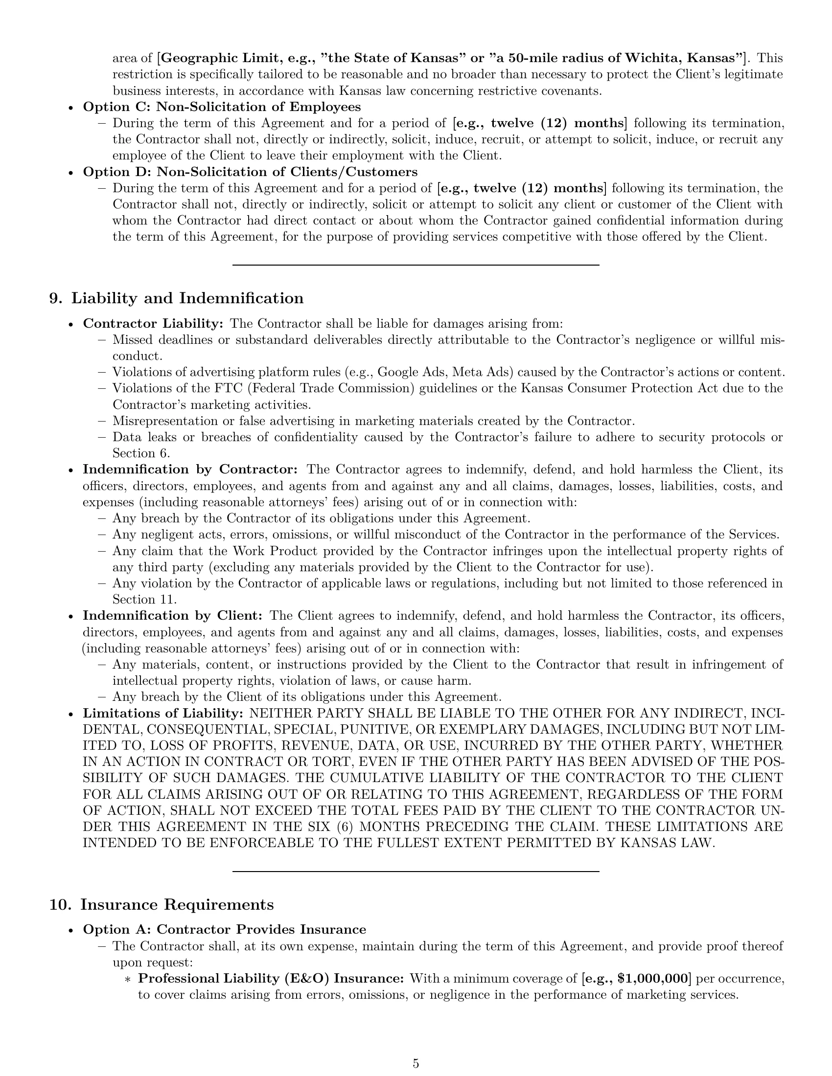 Preview page 5 of Pro Kansas marketing independent contractor agreement template