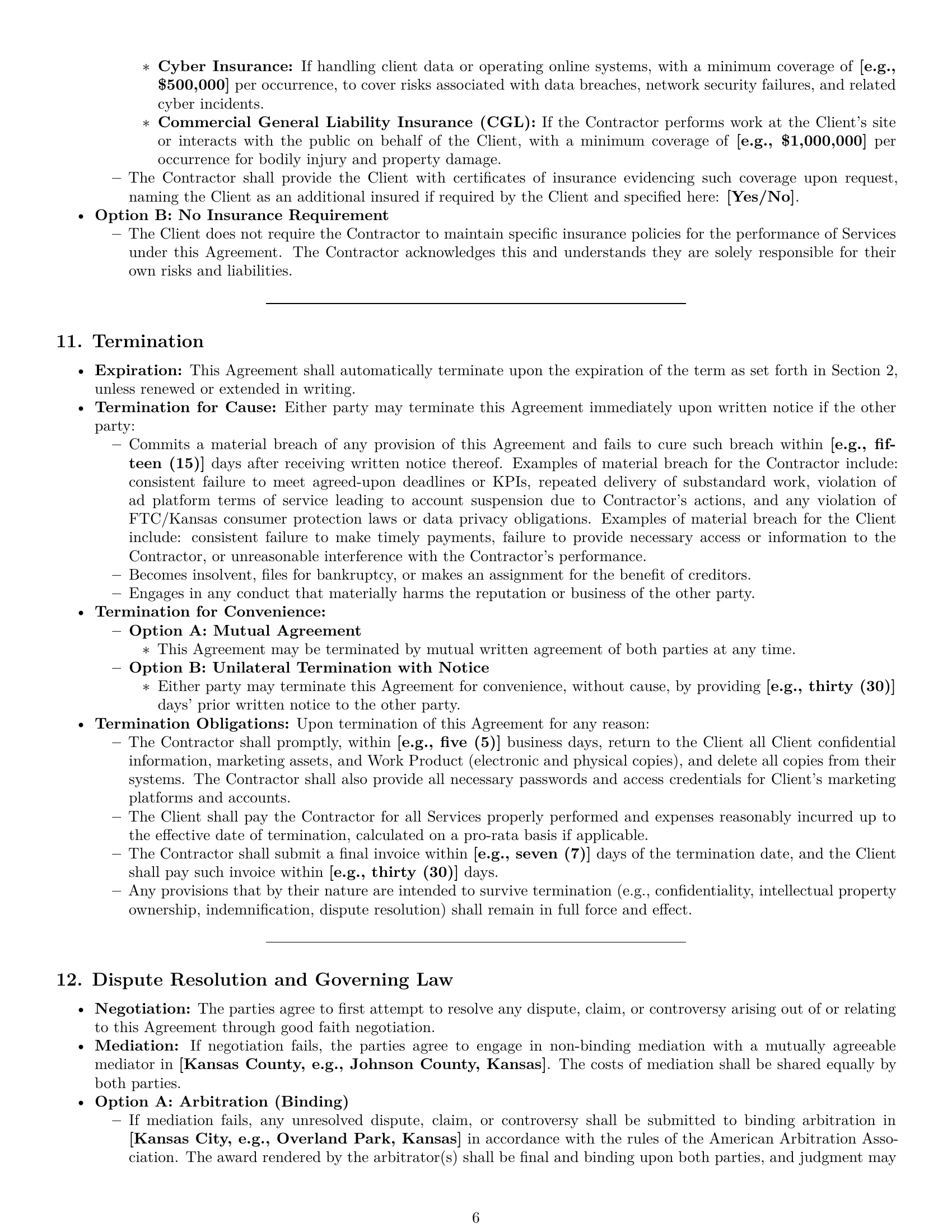 Preview page 6 of Pro Kansas marketing independent contractor agreement template