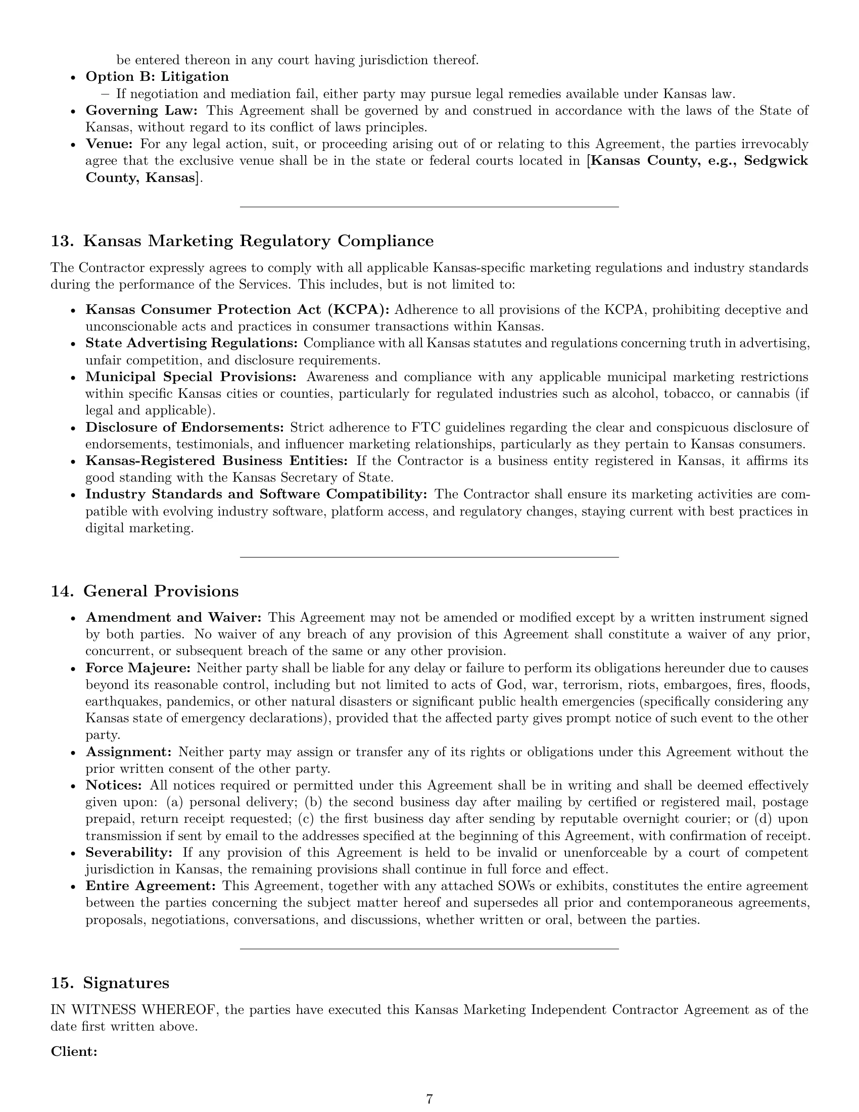 Preview page 7 of Pro Kansas marketing independent contractor agreement template