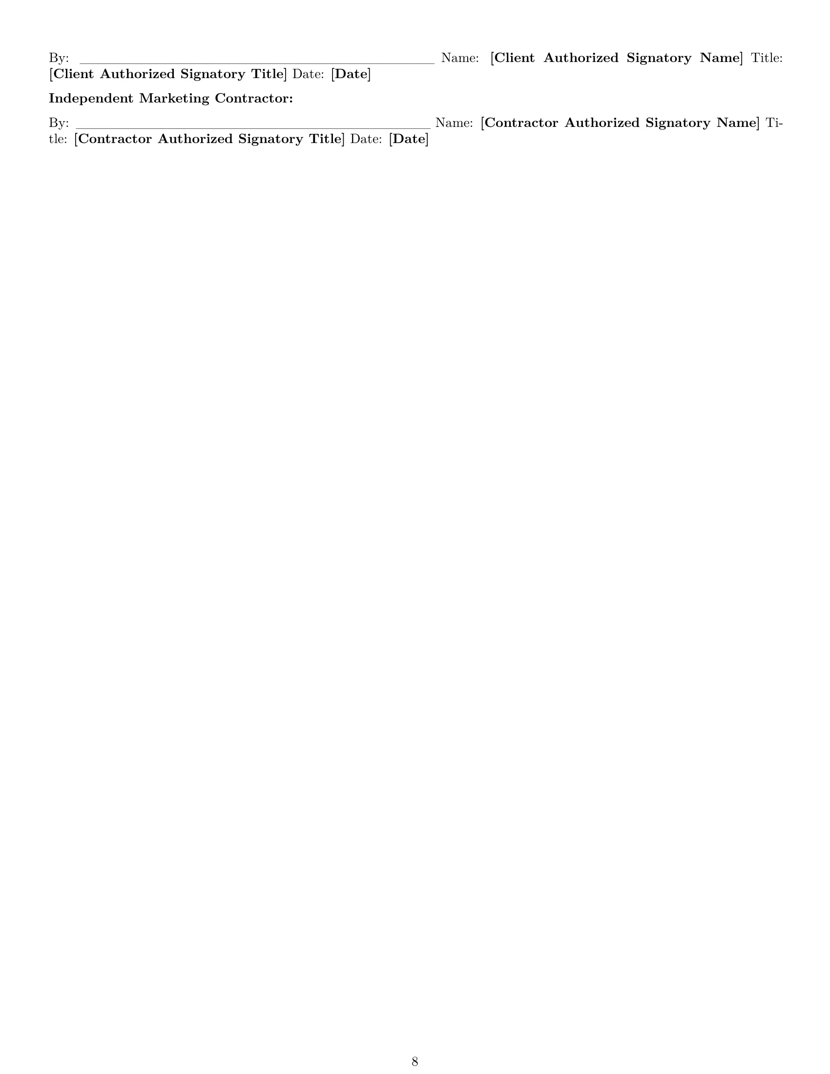 Preview page 8 of Pro Kansas marketing independent contractor agreement template