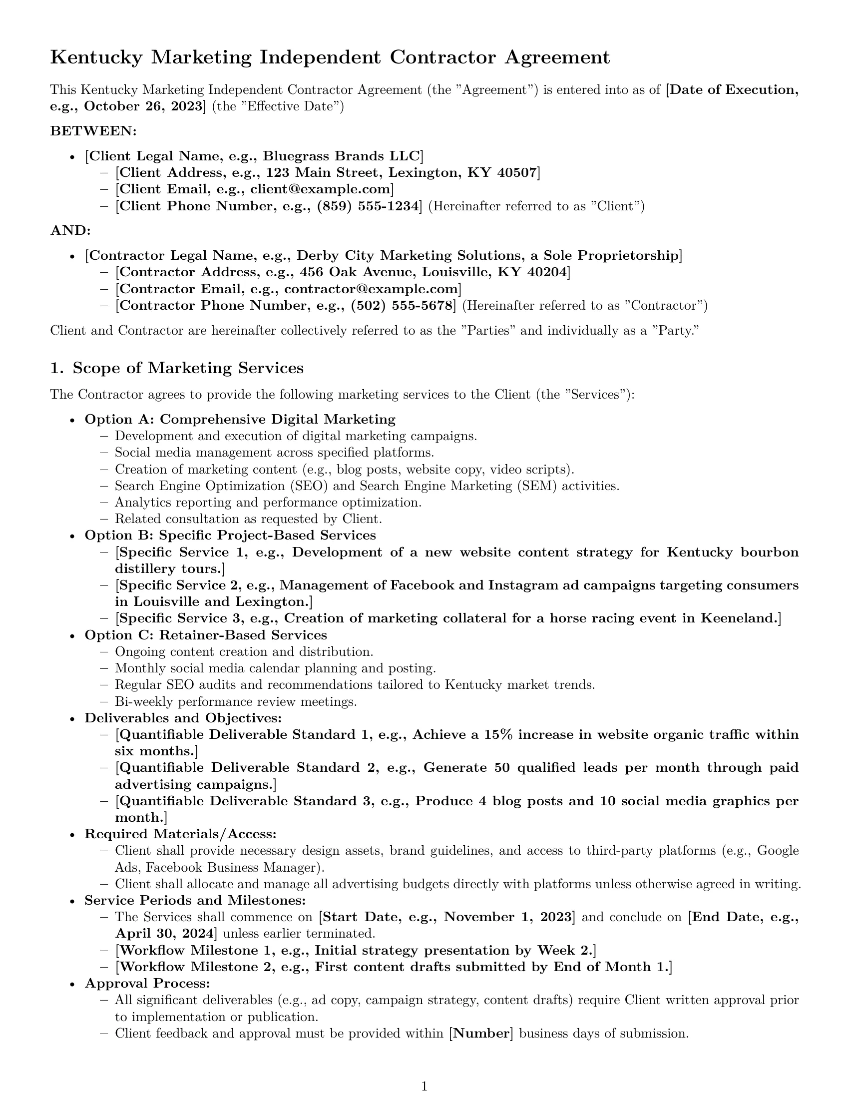 Preview page 1 of Pro Kentucky marketing independent contractor agreement template