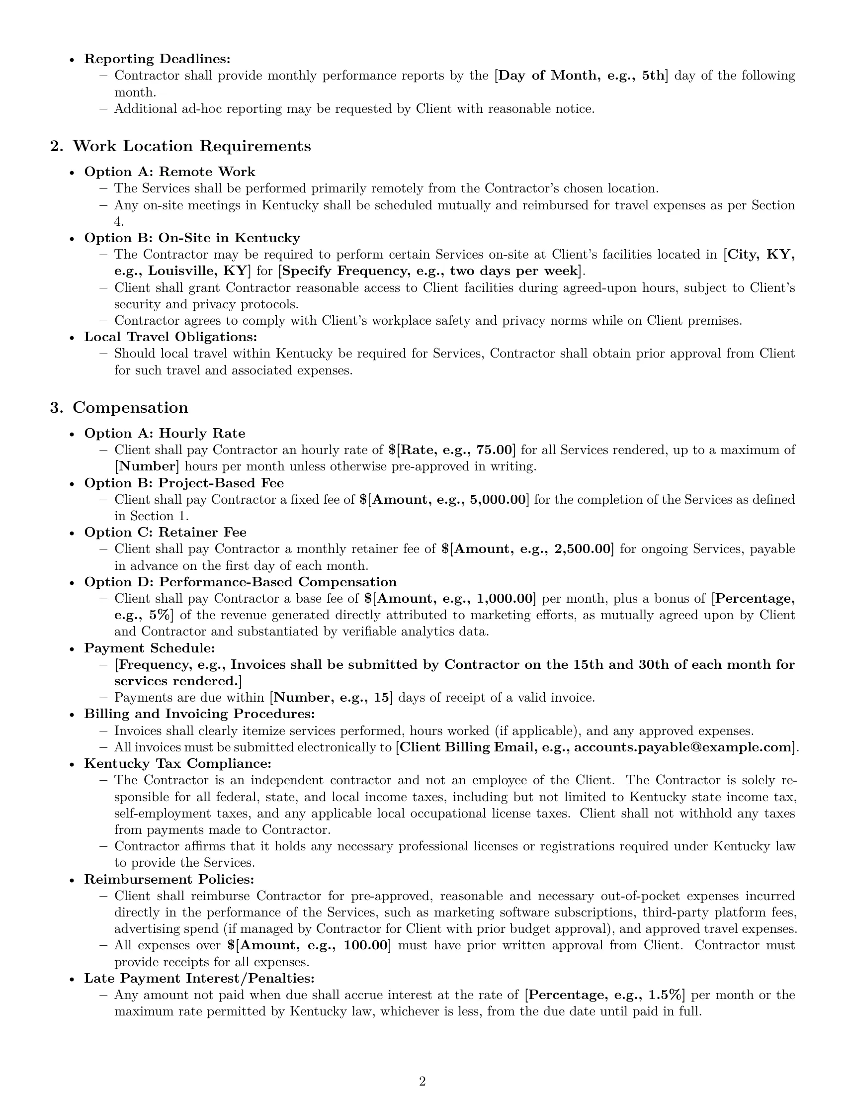Preview page 2 of Pro Kentucky marketing independent contractor agreement template