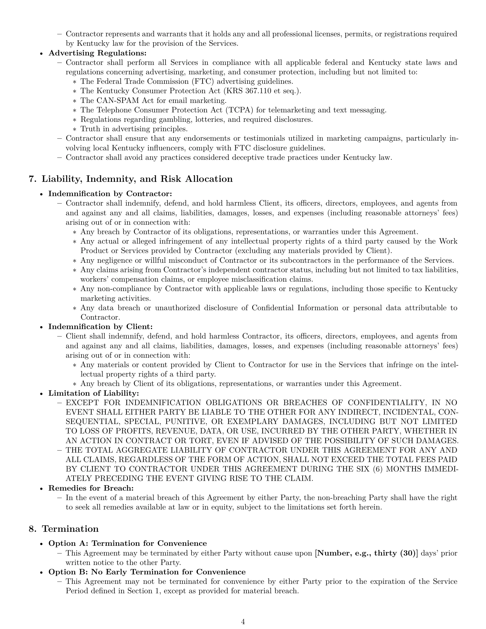Preview page 4 of Pro Kentucky marketing independent contractor agreement template