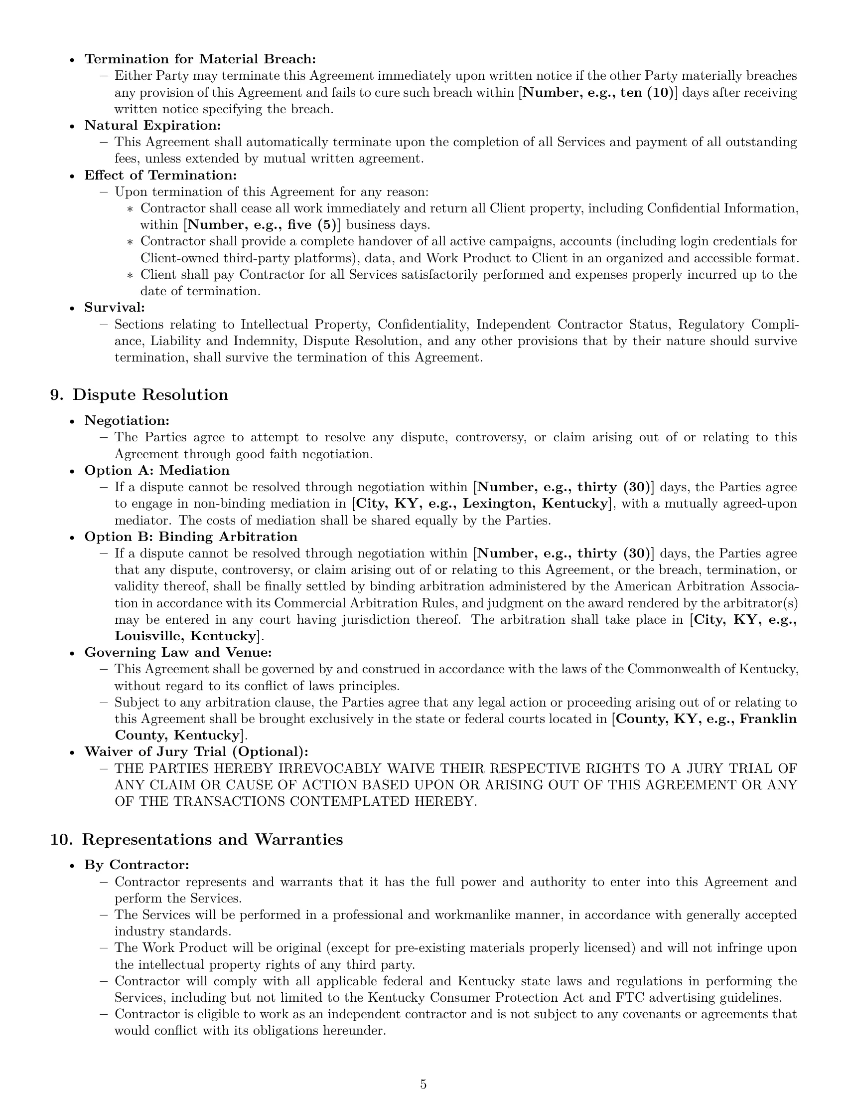 Preview page 5 of Pro Kentucky marketing independent contractor agreement template