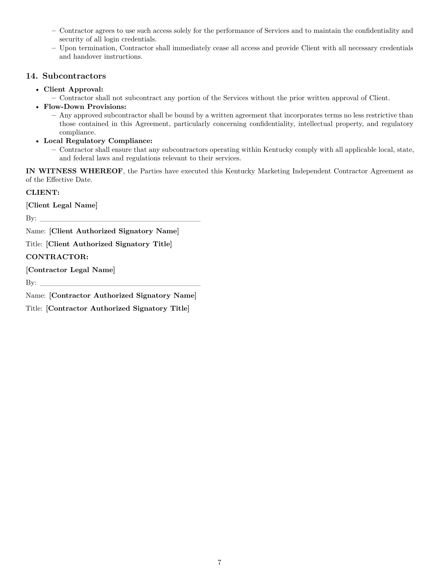 Preview page 7 of Pro Kentucky marketing independent contractor agreement template