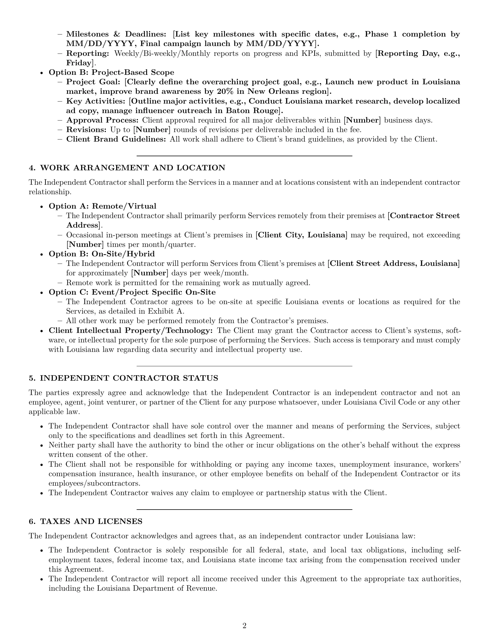 Preview page 2 of Pro Louisiana marketing independent contractor agreement template