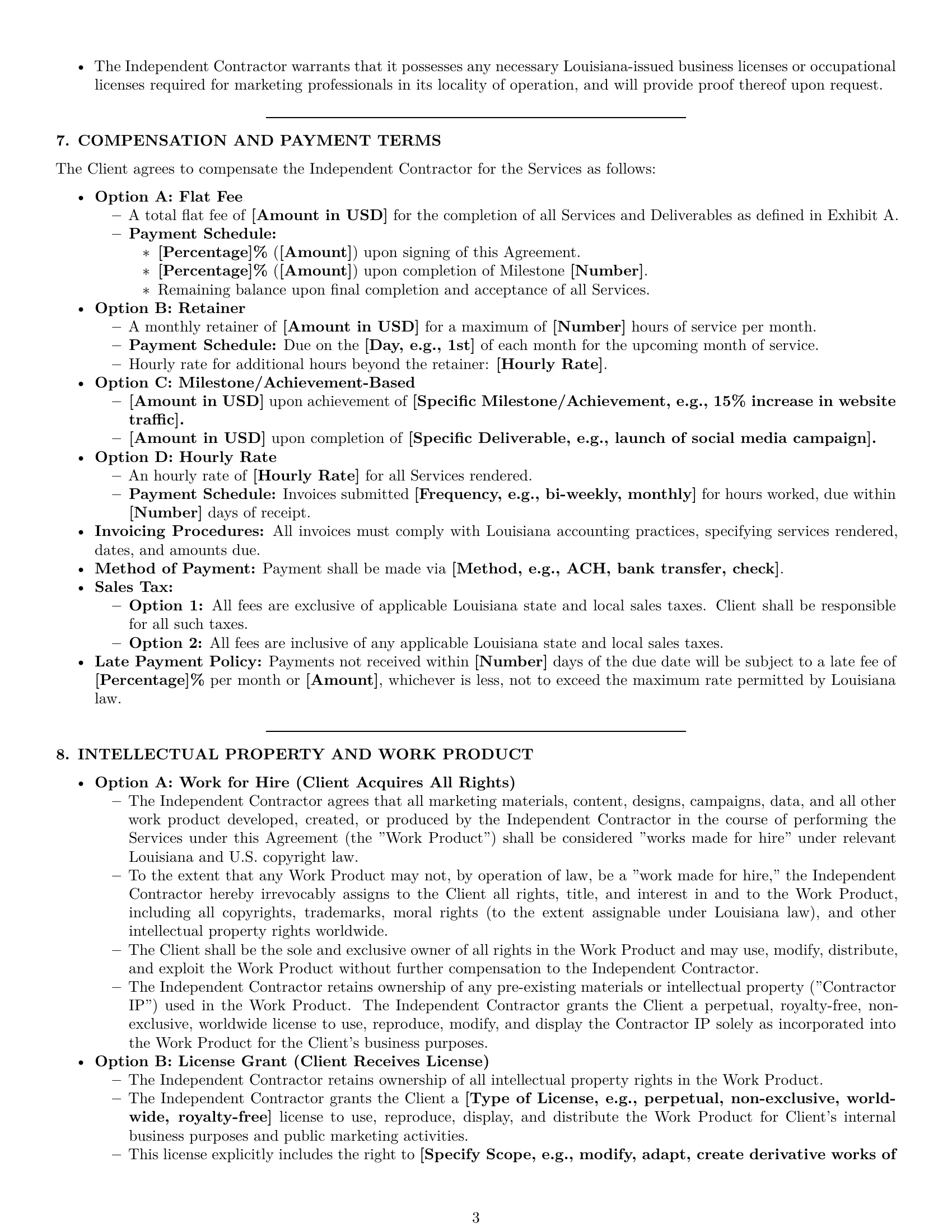 Preview page 3 of Pro Louisiana marketing independent contractor agreement template