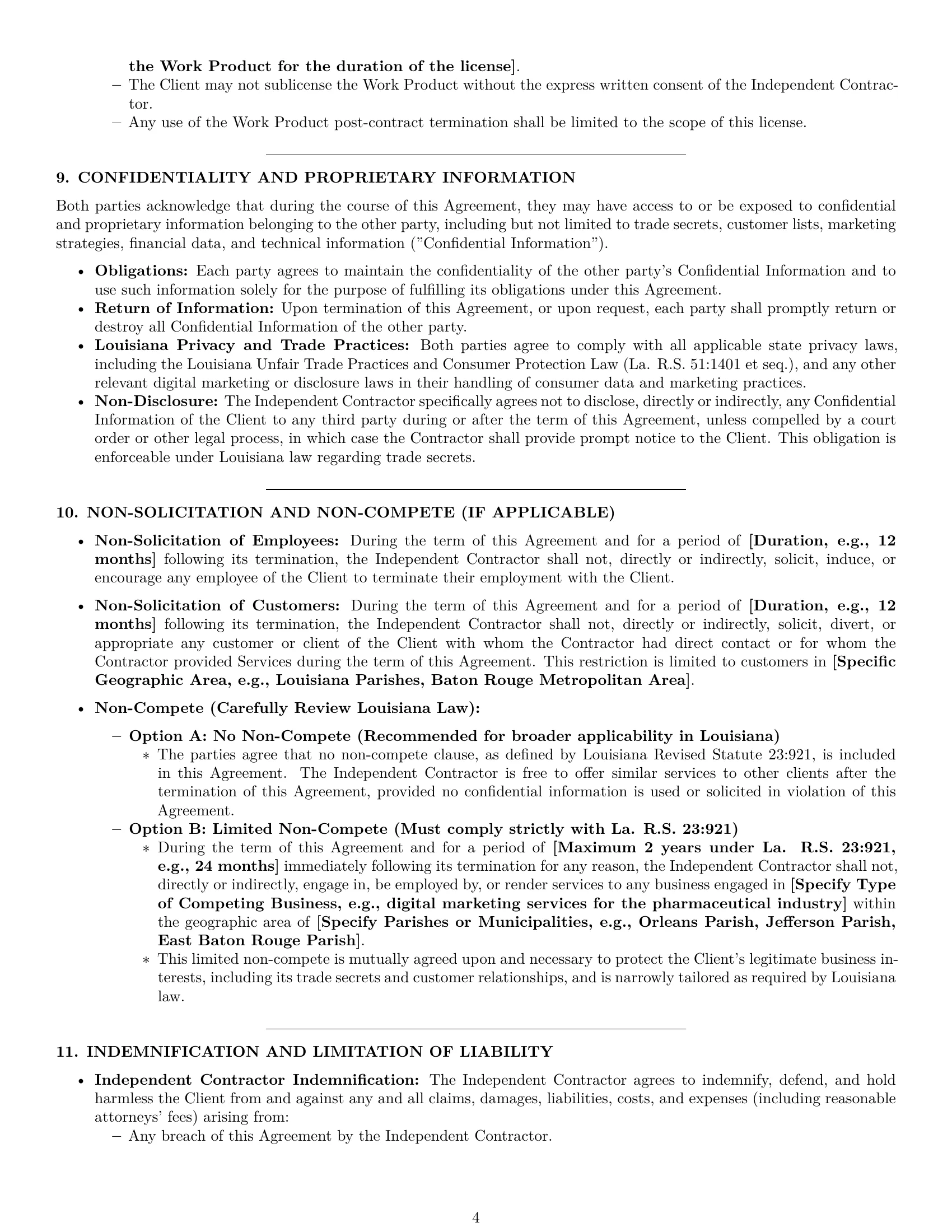 Preview page 4 of Pro Louisiana marketing independent contractor agreement template