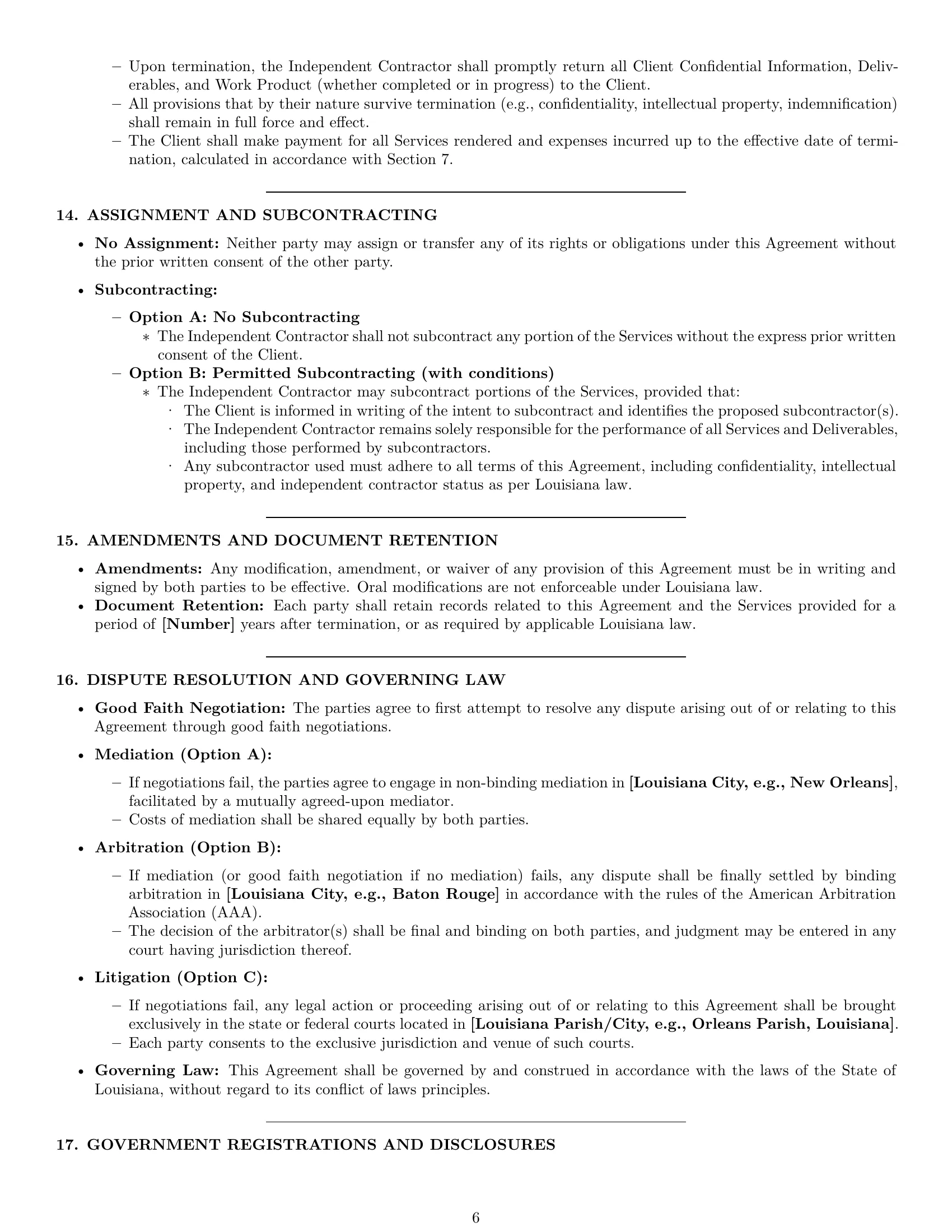 Preview page 6 of Pro Louisiana marketing independent contractor agreement template