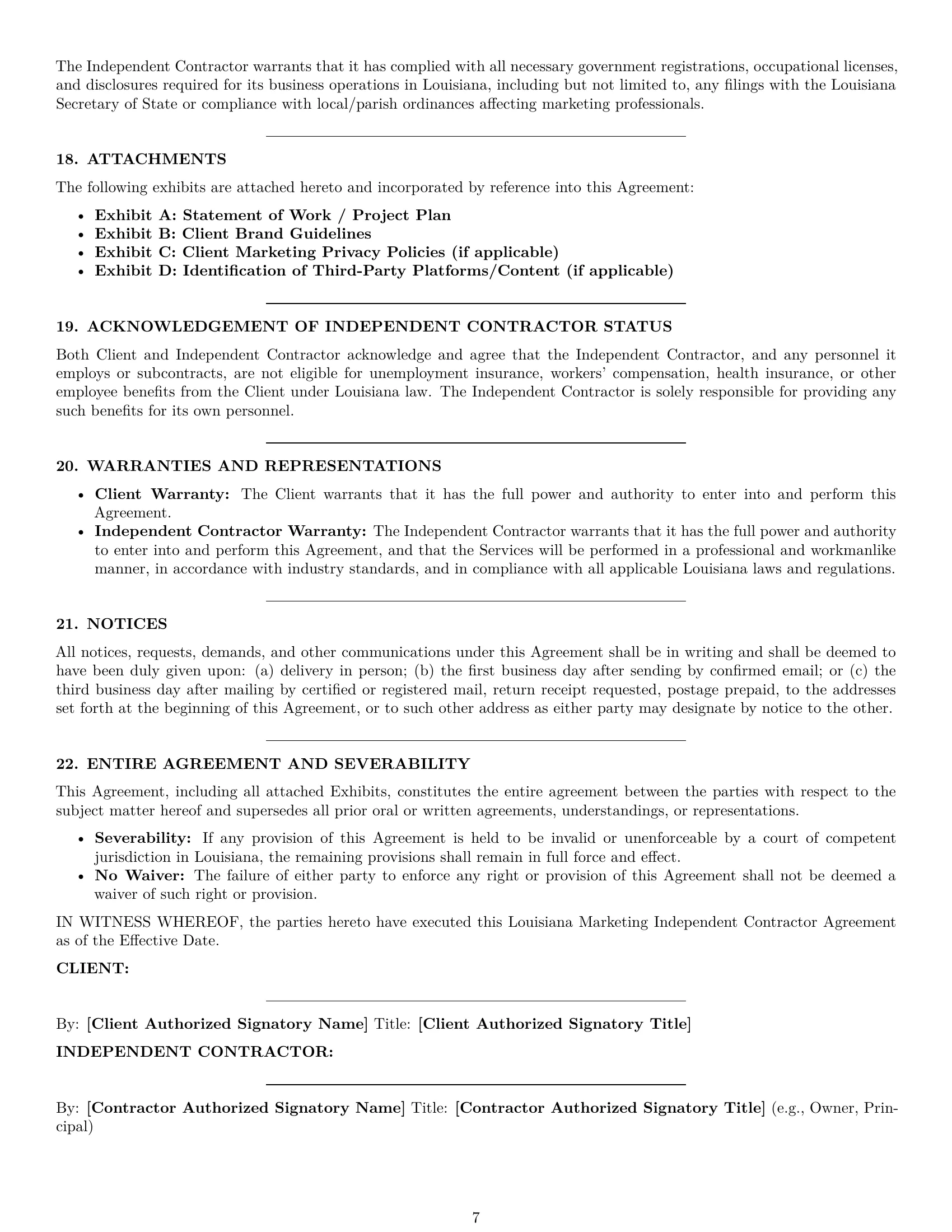 Preview page 7 of Pro Louisiana marketing independent contractor agreement template