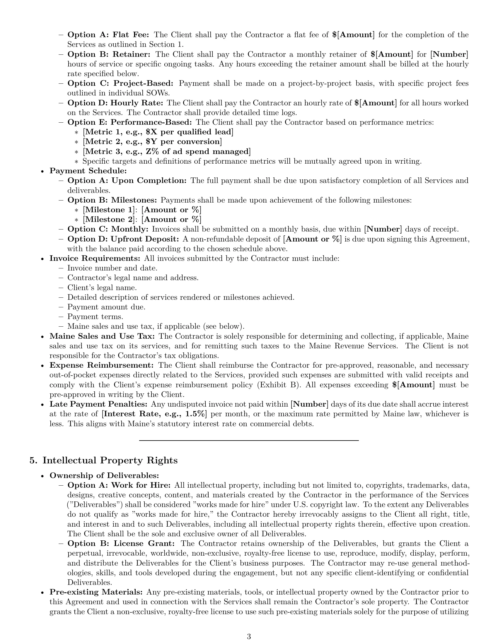 Preview page 3 of Pro Maine marketing independent contractor agreement template