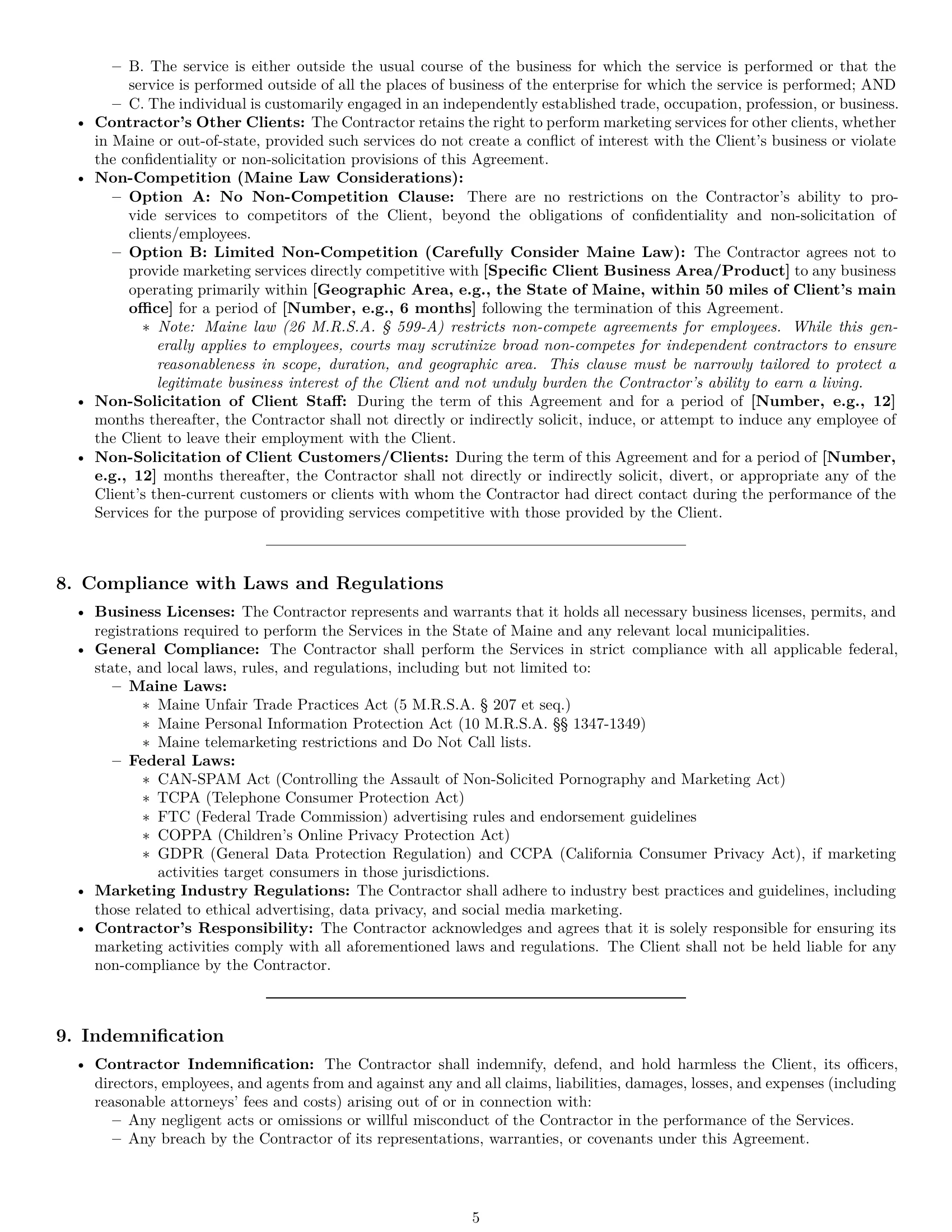 Preview page 5 of Pro Maine marketing independent contractor agreement template