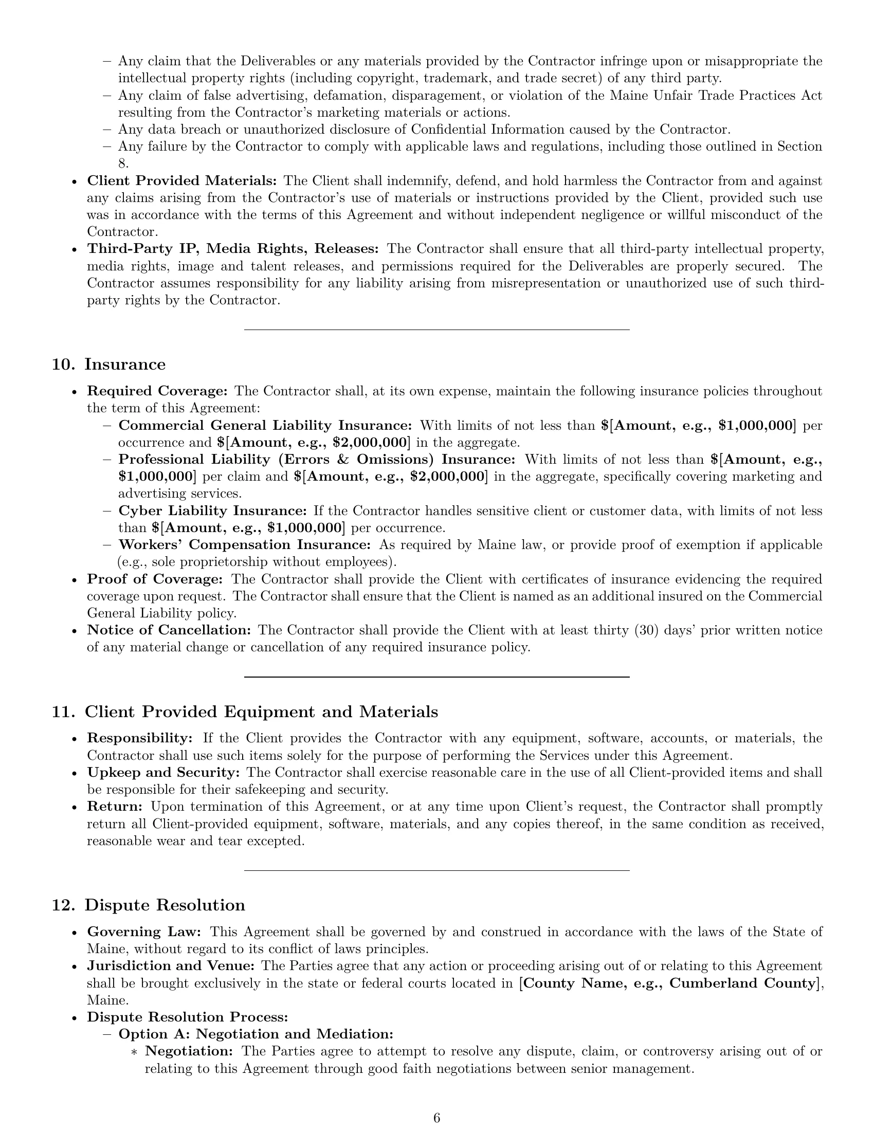 Preview page 6 of Pro Maine marketing independent contractor agreement template