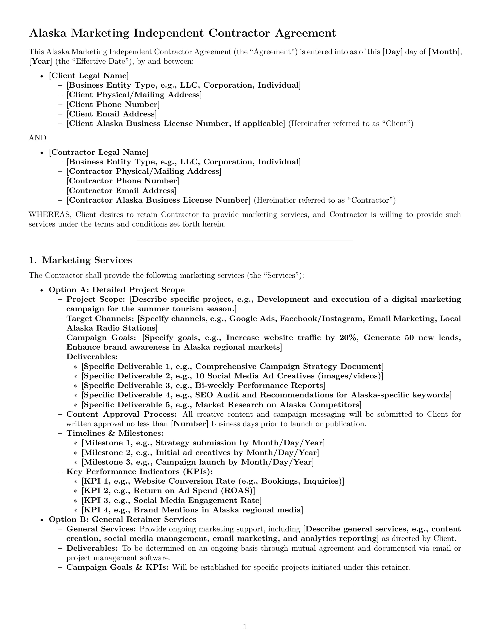 Preview page 1 of Pro Alaska marketing independent contractor agreement template