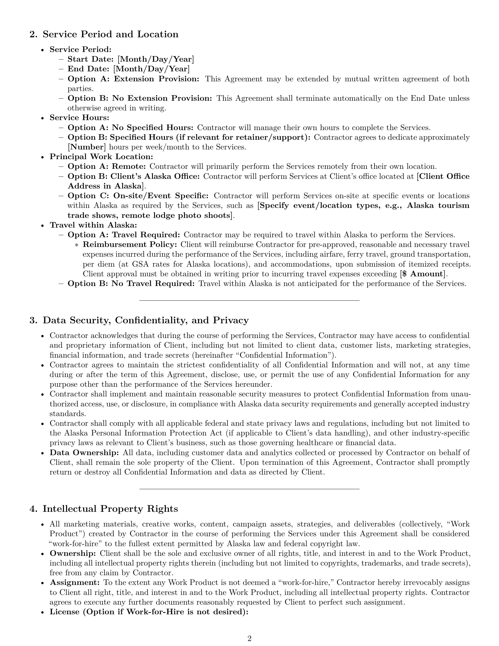 Preview page 2 of Pro Alaska marketing independent contractor agreement template