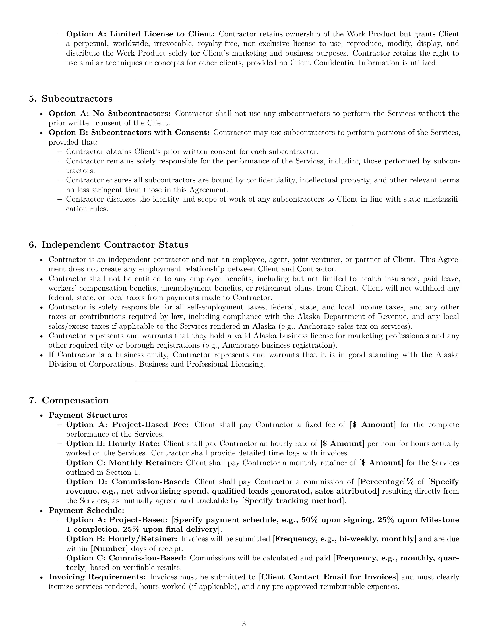 Preview page 3 of Pro Alaska marketing independent contractor agreement template