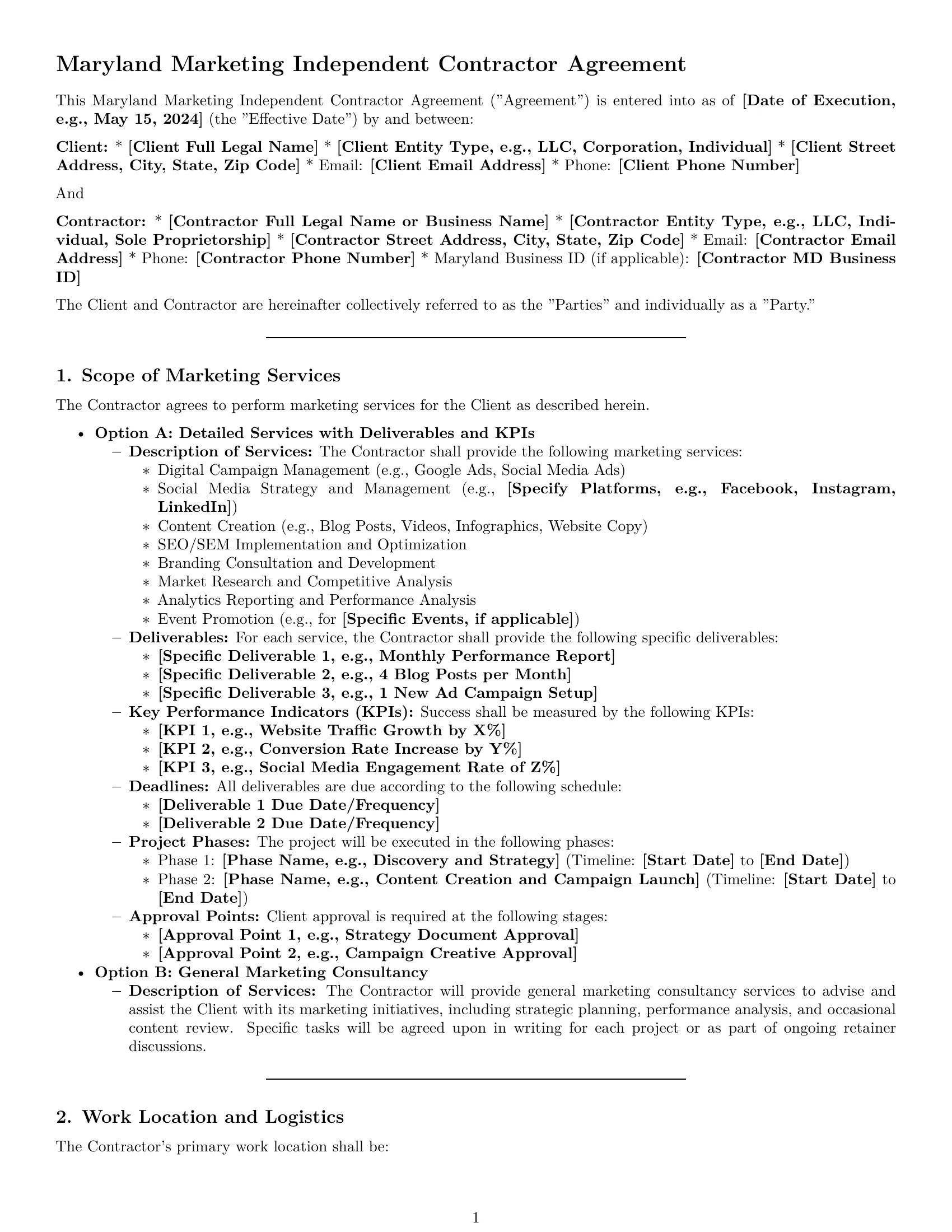 Preview page 1 of Pro Maryland marketing independent contractor agreement template