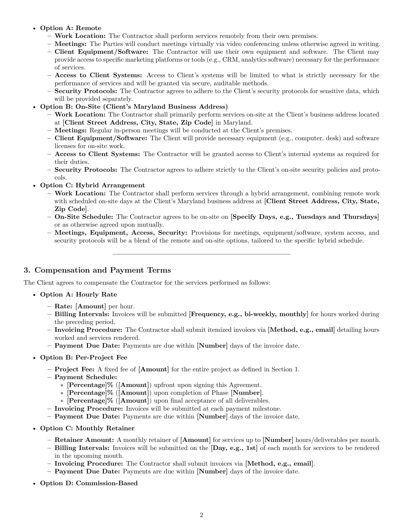 Preview page 2 of Pro Maryland marketing independent contractor agreement template
