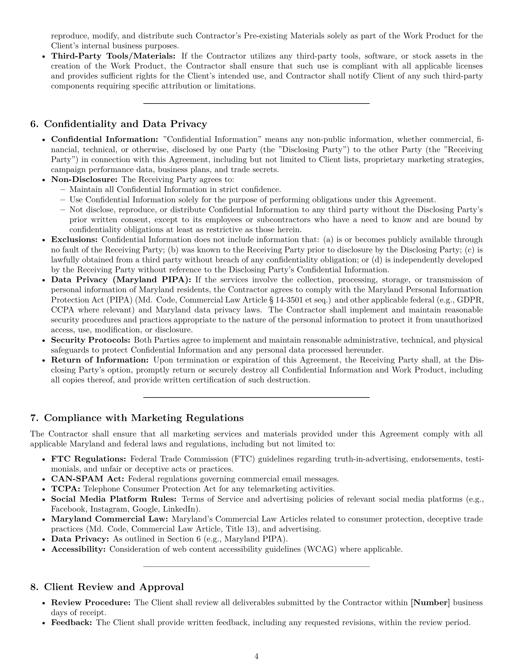 Preview page 4 of Pro Maryland marketing independent contractor agreement template