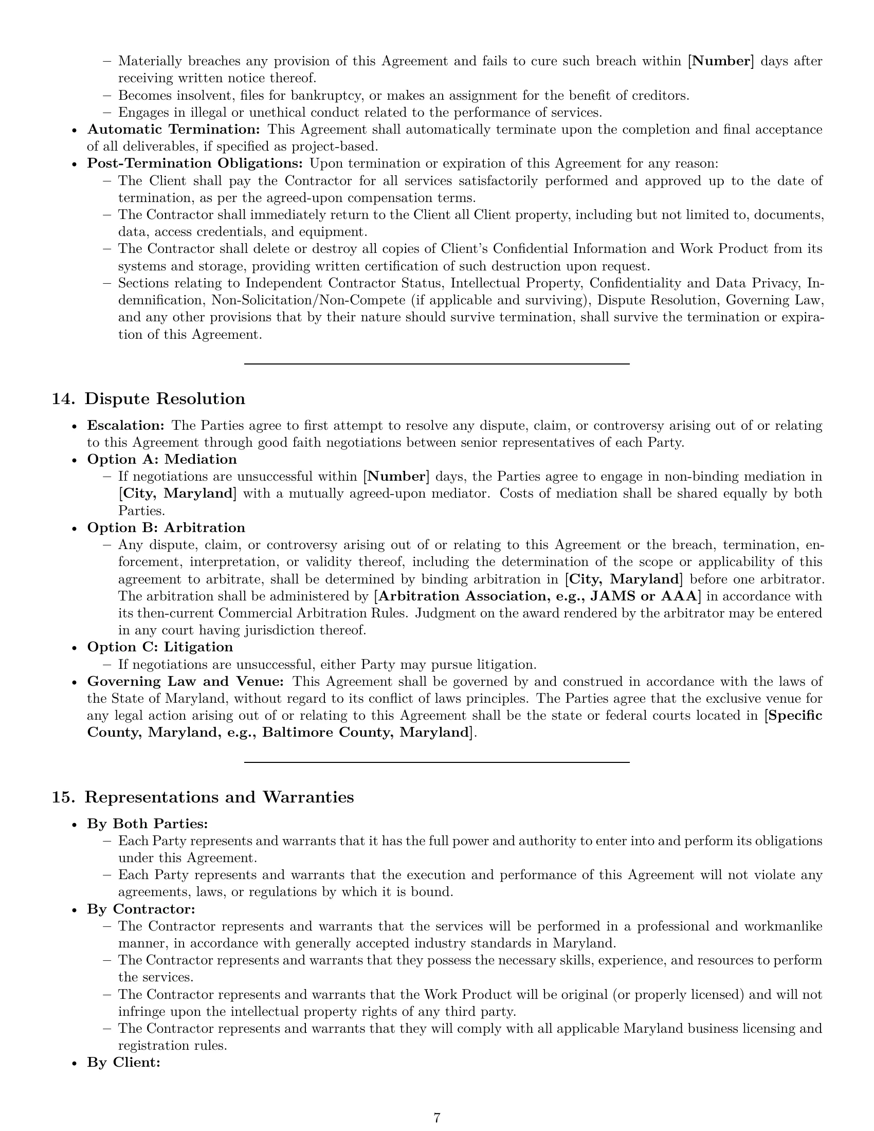 Preview page 7 of Pro Maryland marketing independent contractor agreement template