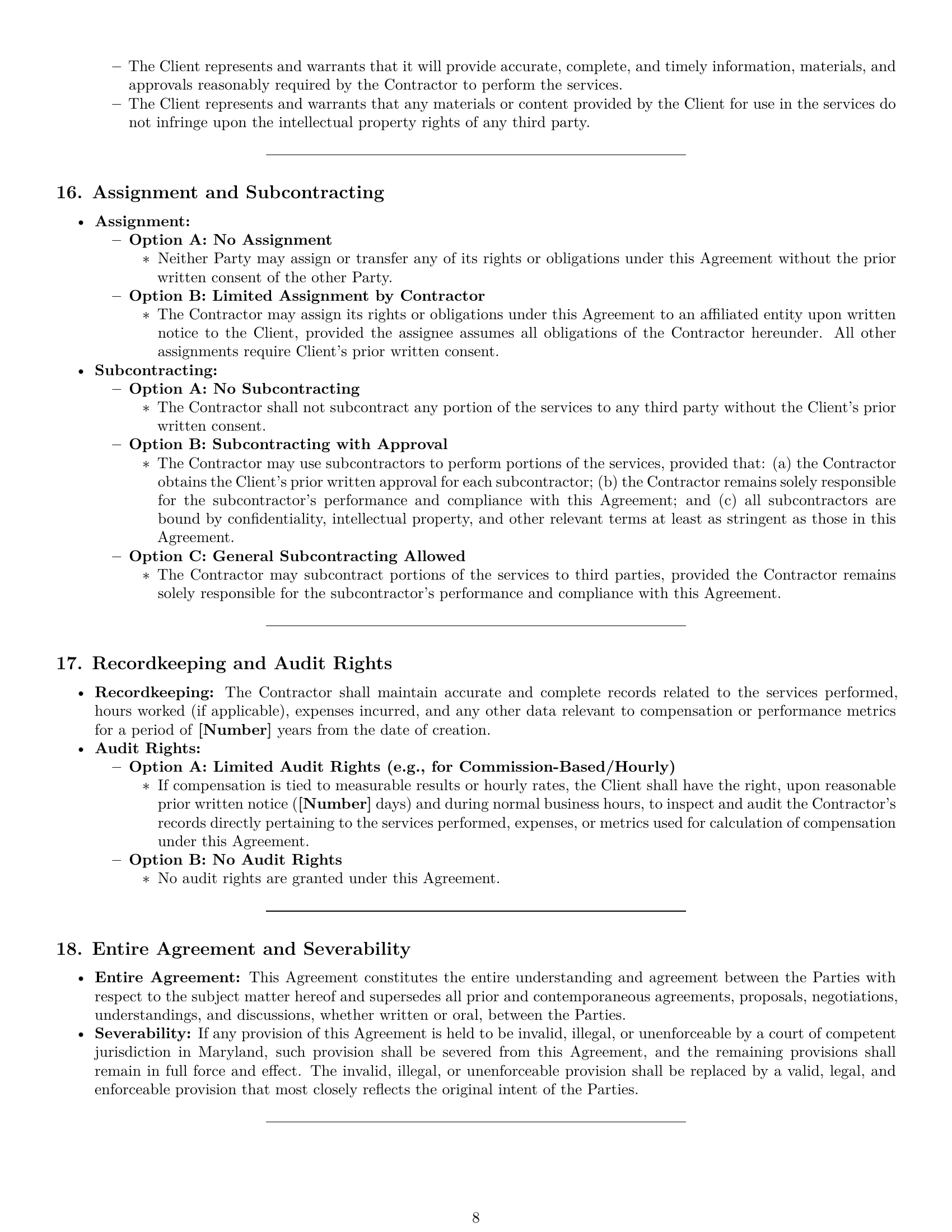 Preview page 8 of Pro Maryland marketing independent contractor agreement template