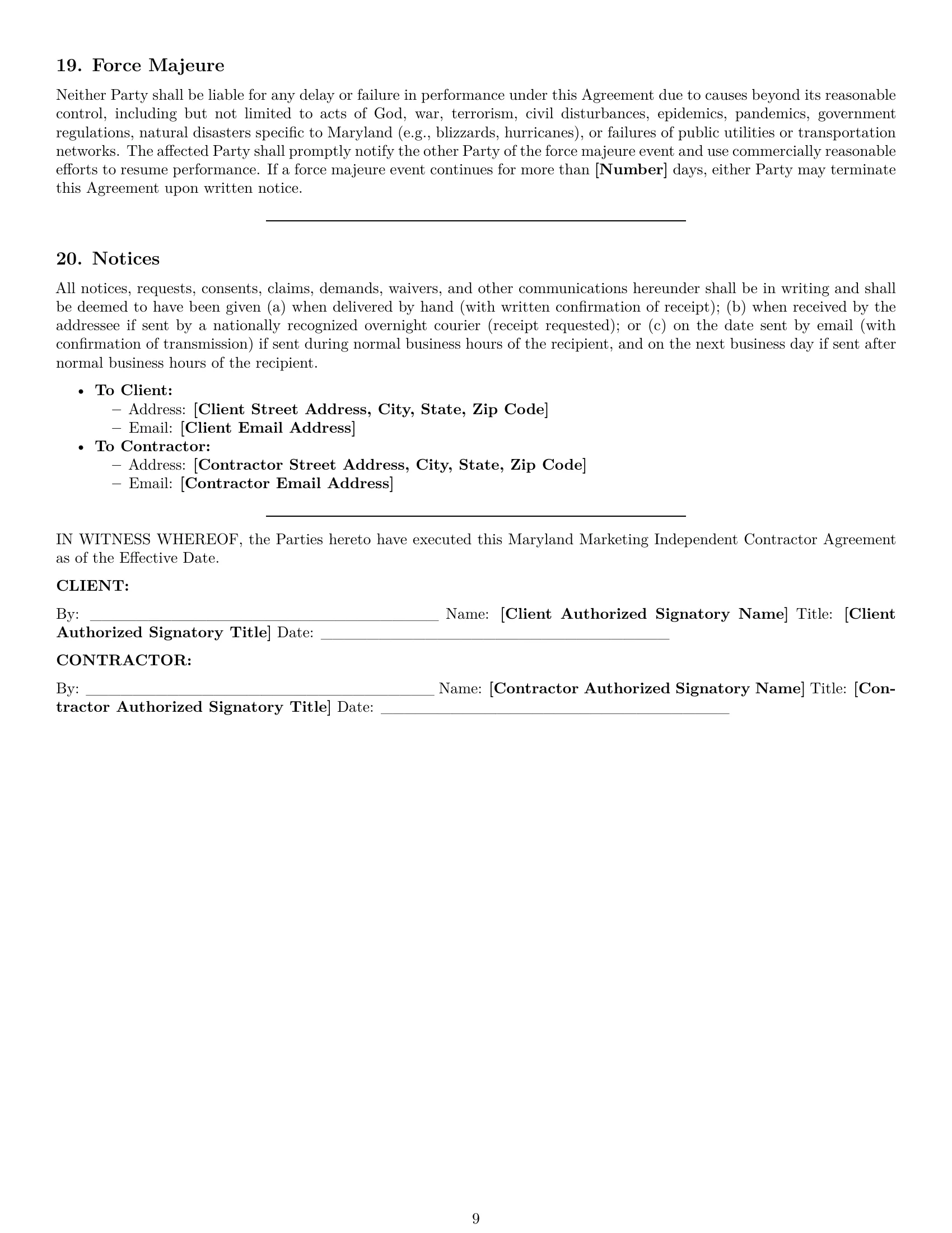 Preview page 9 of Pro Maryland marketing independent contractor agreement template