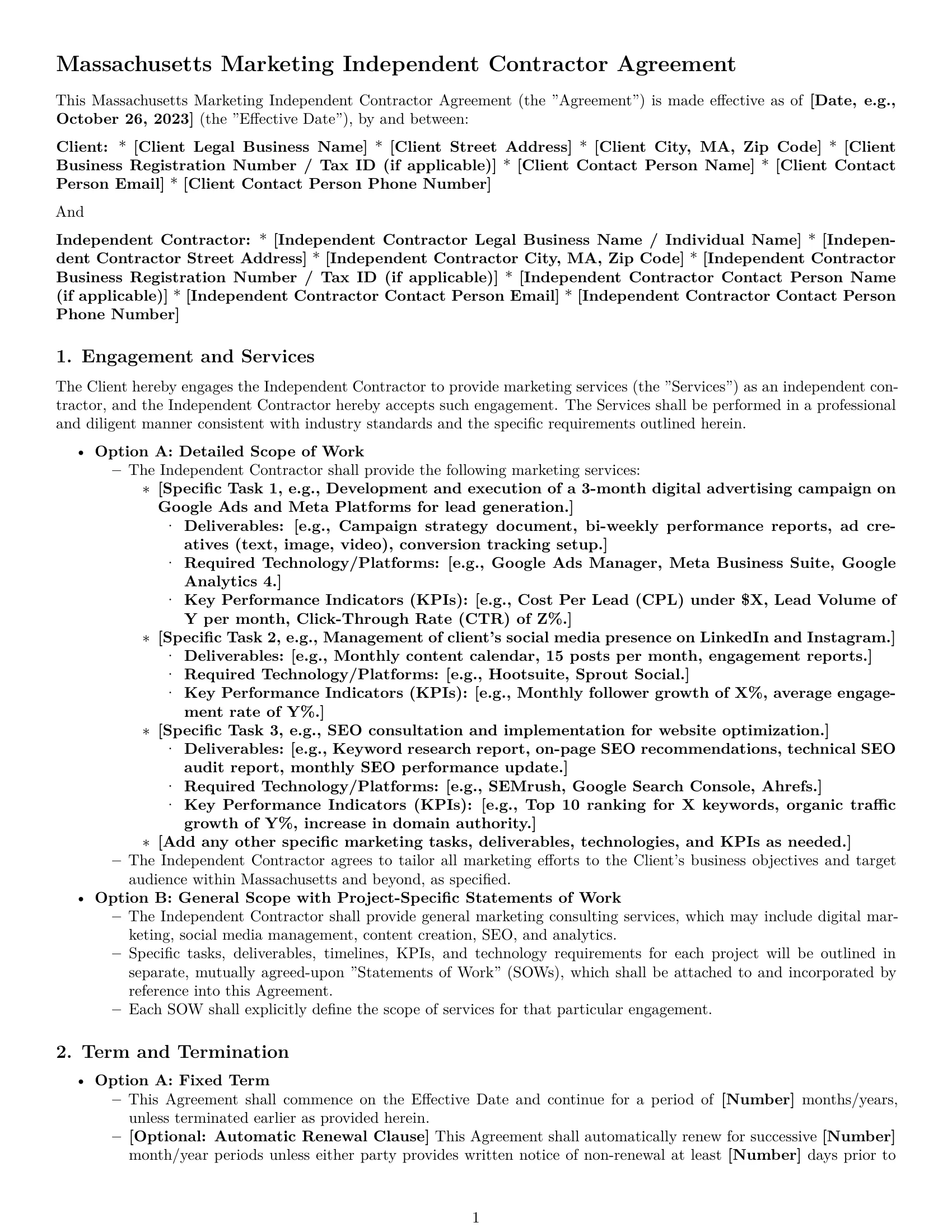 Preview page 1 of Pro Massachusetts marketing independent contractor agreement template