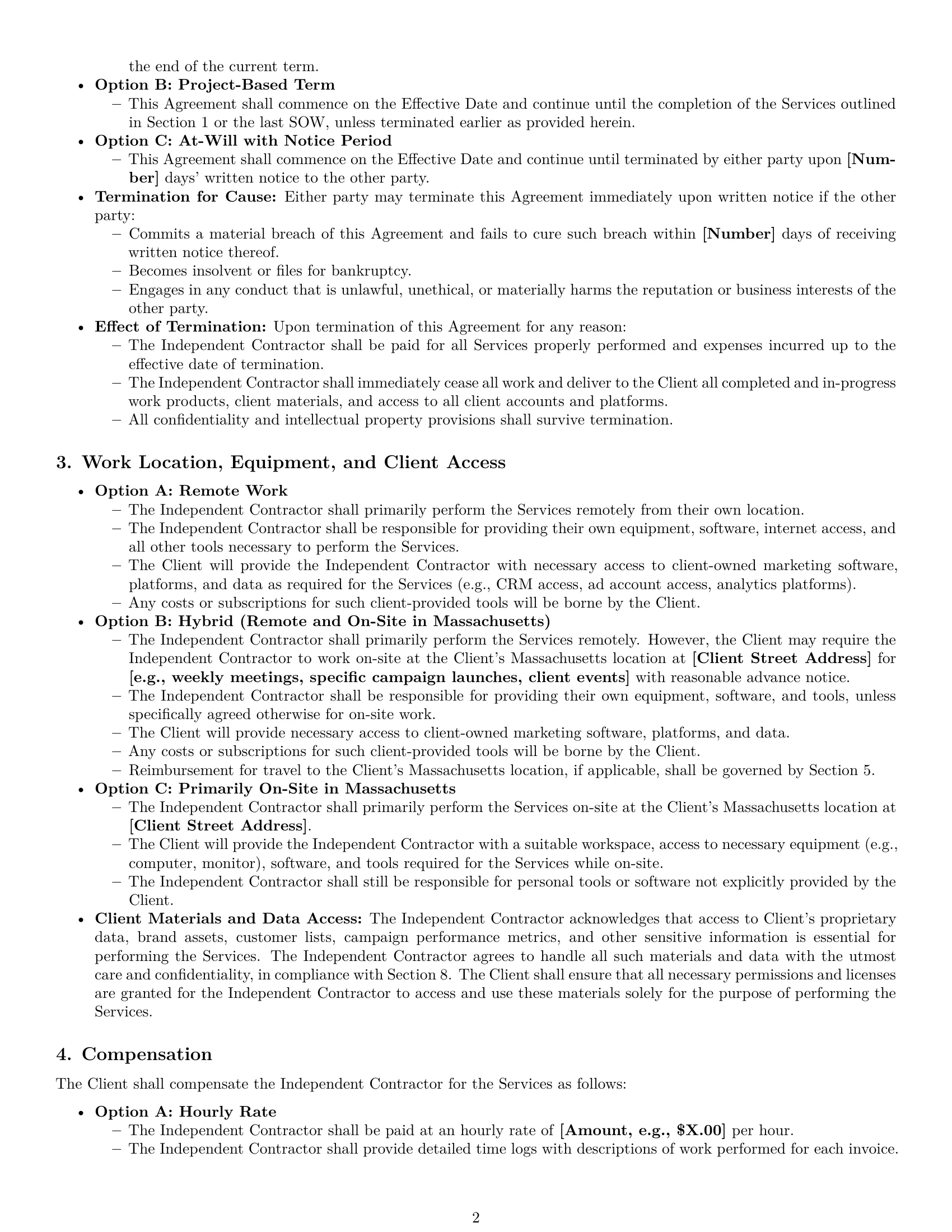 Preview page 2 of Pro Massachusetts marketing independent contractor agreement template
