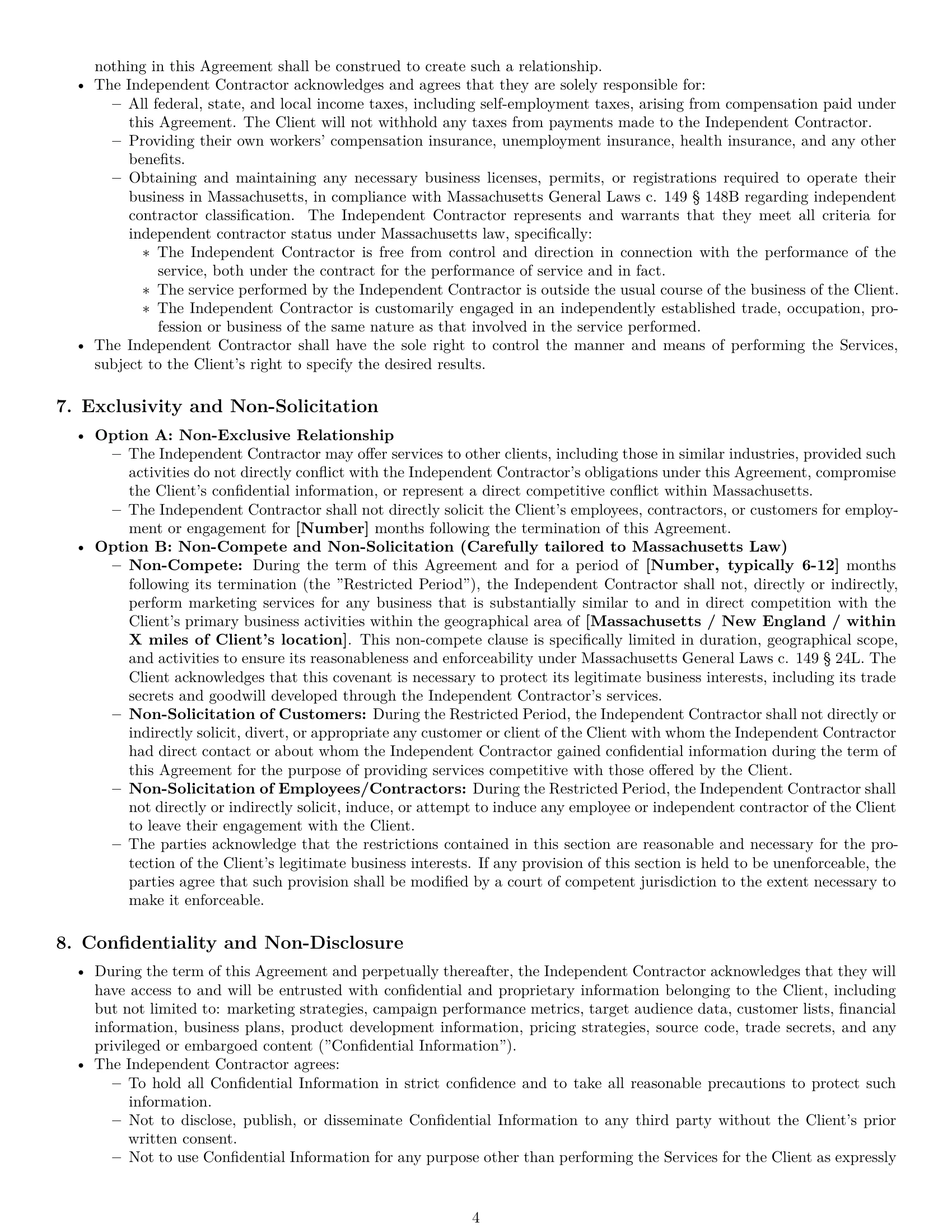 Preview page 4 of Pro Massachusetts marketing independent contractor agreement template