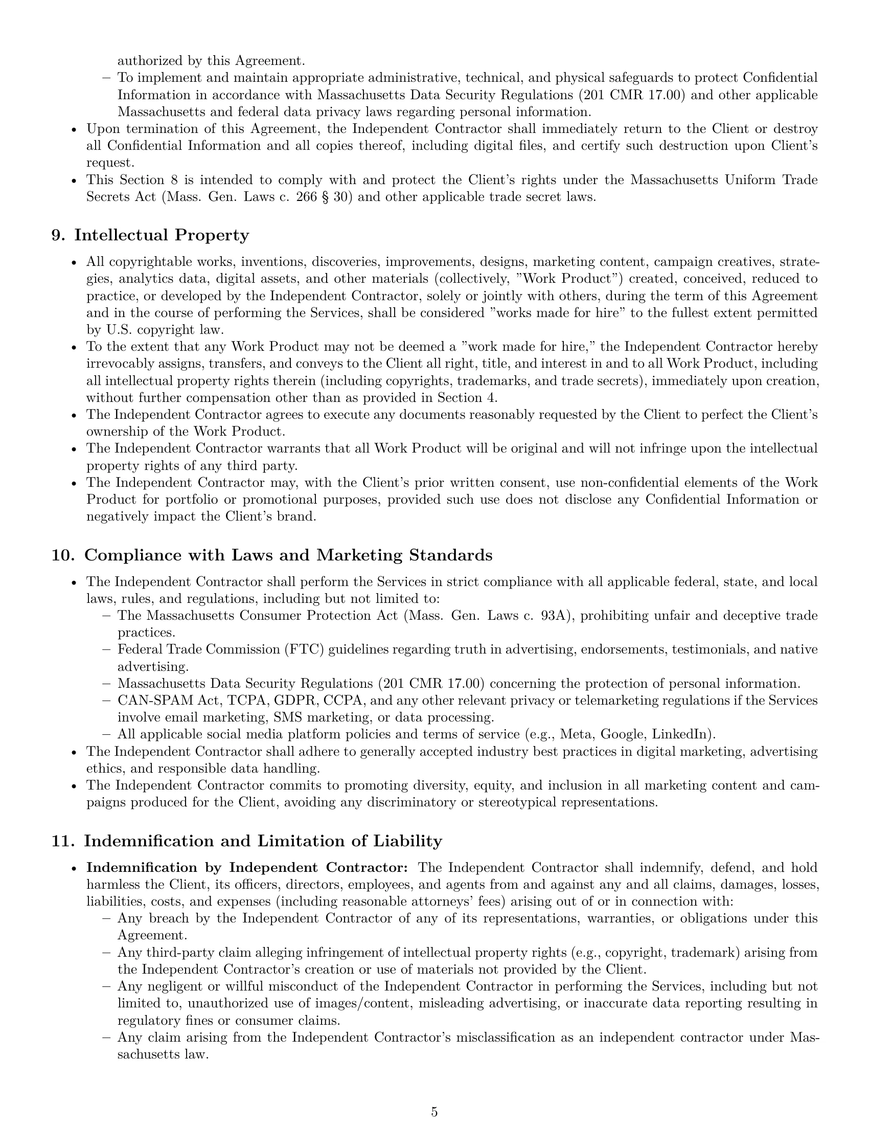 Preview page 5 of Pro Massachusetts marketing independent contractor agreement template
