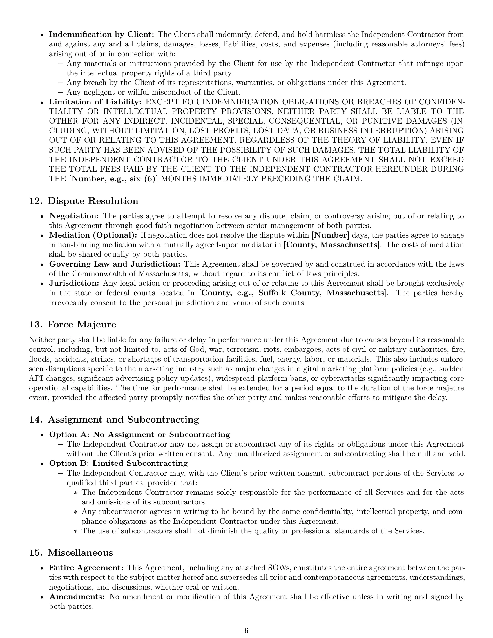 Preview page 6 of Pro Massachusetts marketing independent contractor agreement template
