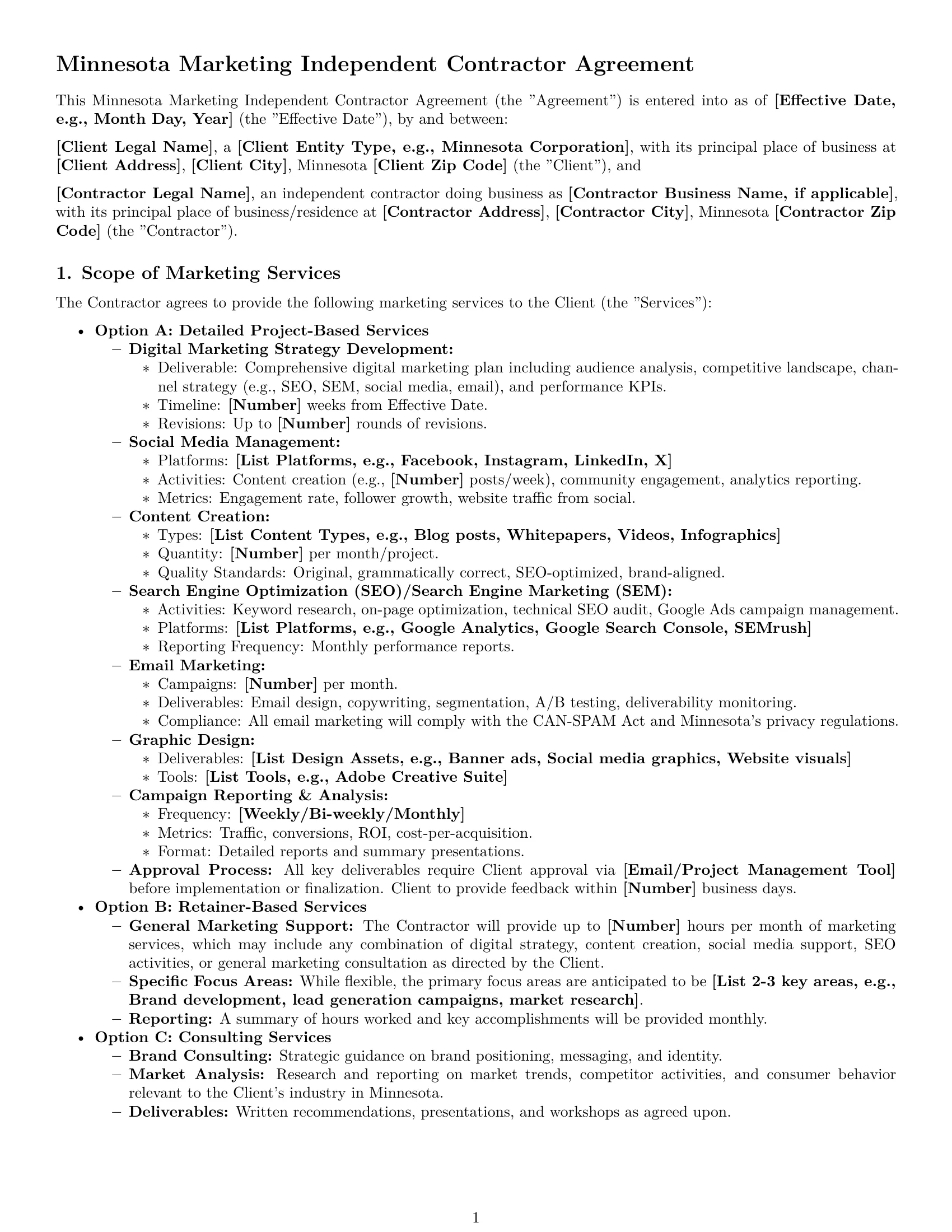 Preview page 1 of Pro Minnesota marketing independent contractor agreement template