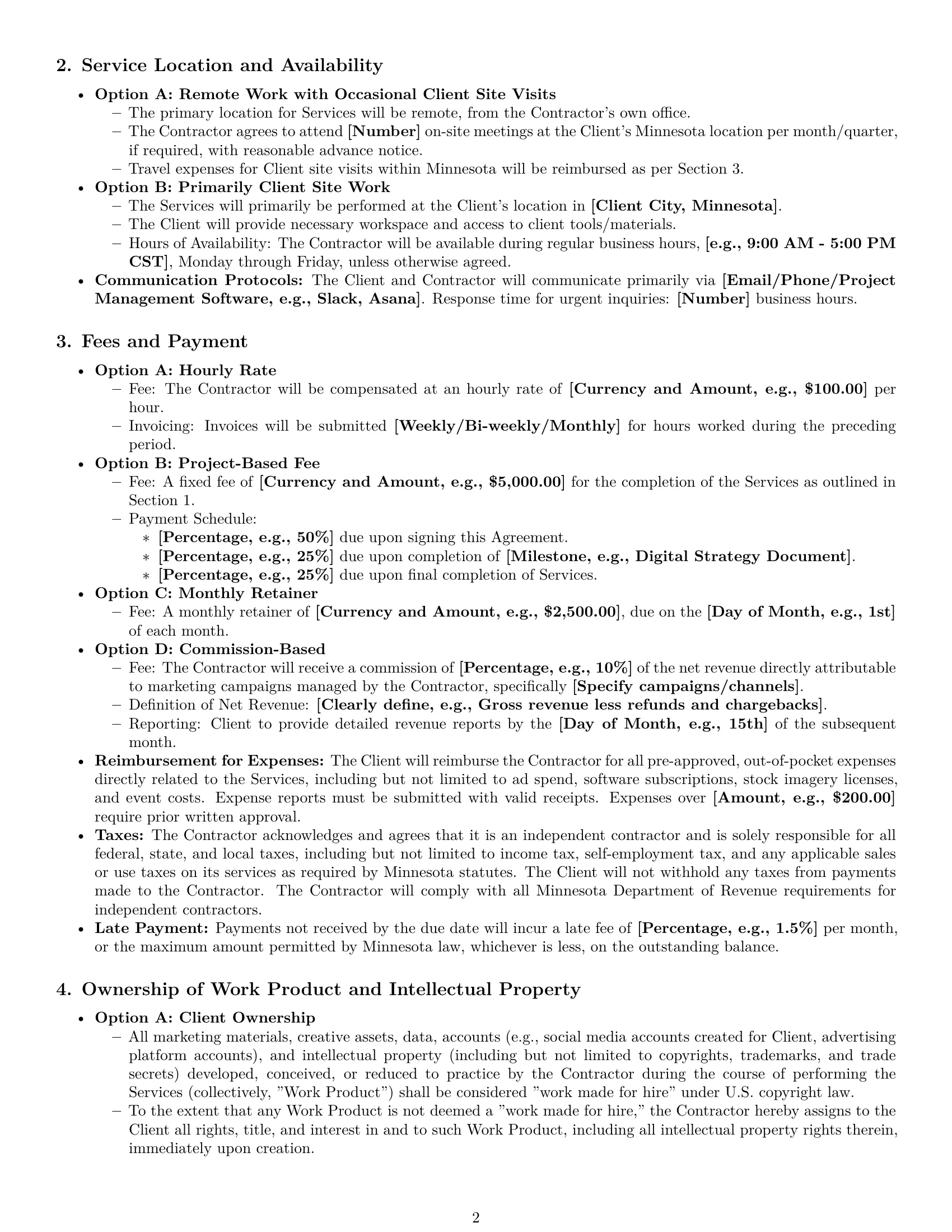 Preview page 2 of Pro Minnesota marketing independent contractor agreement template