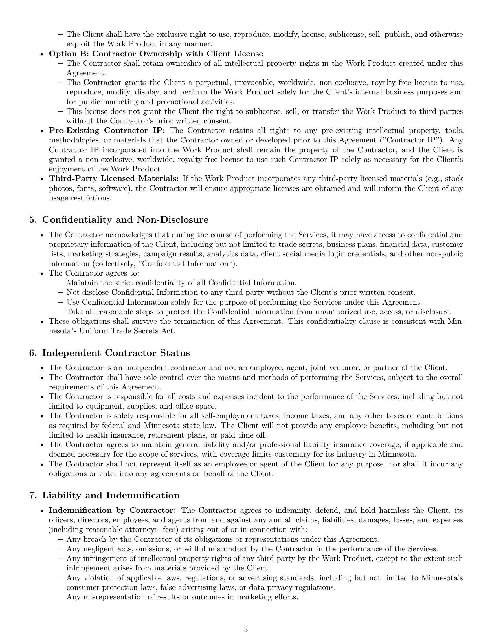 Preview page 3 of Pro Minnesota marketing independent contractor agreement template