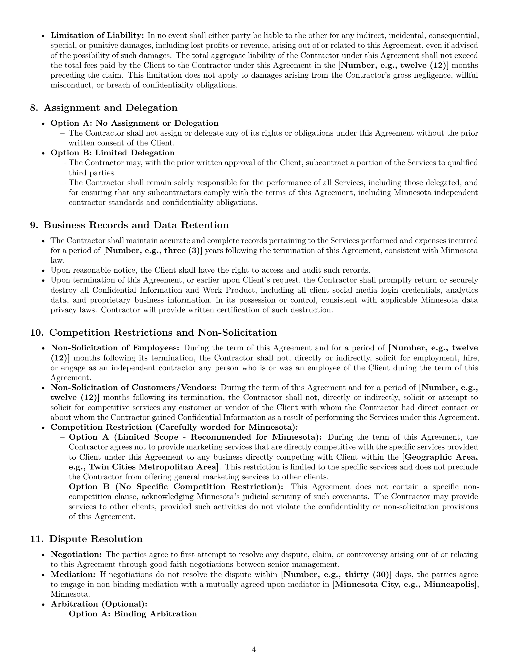 Preview page 4 of Pro Minnesota marketing independent contractor agreement template