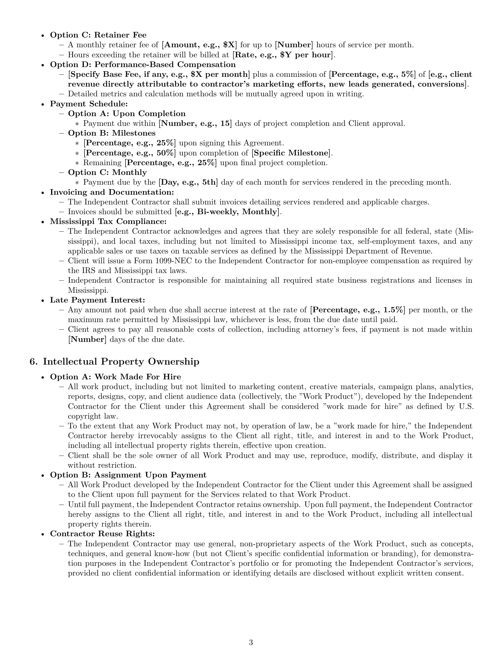 Preview page 3 of Pro Mississippi marketing independent contractor agreement template