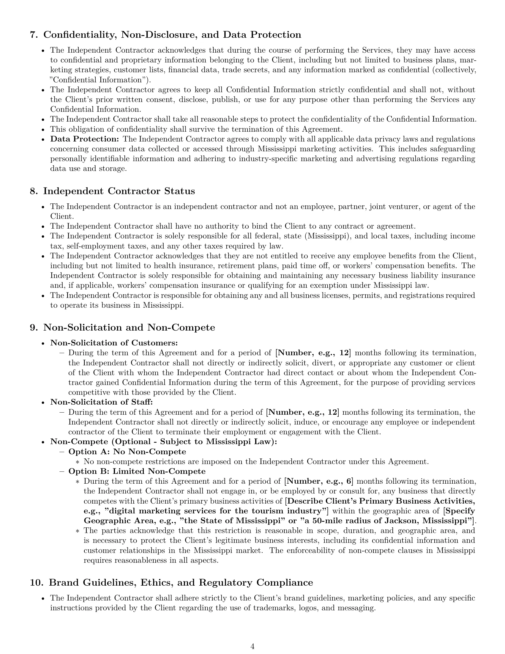 Preview page 4 of Pro Mississippi marketing independent contractor agreement template