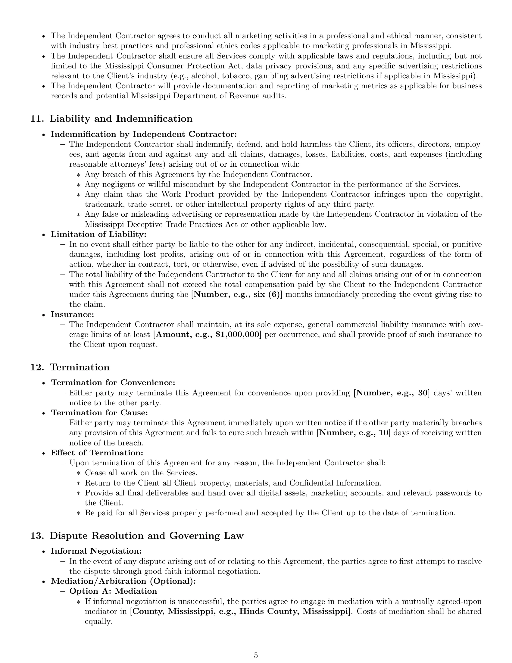 Preview page 5 of Pro Mississippi marketing independent contractor agreement template