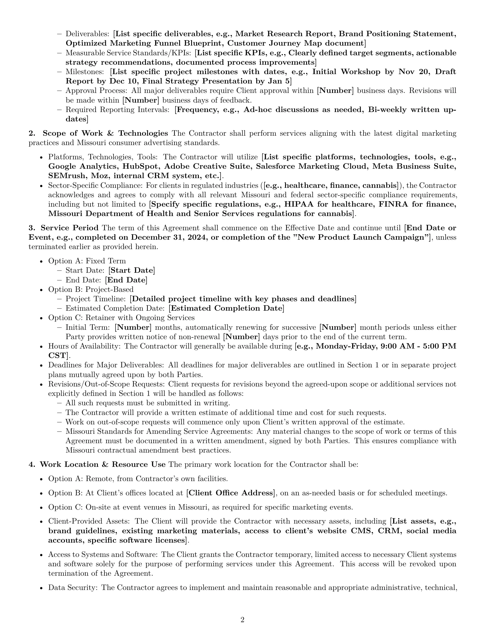 Preview page 2 of Pro Missouri marketing independent contractor agreement template