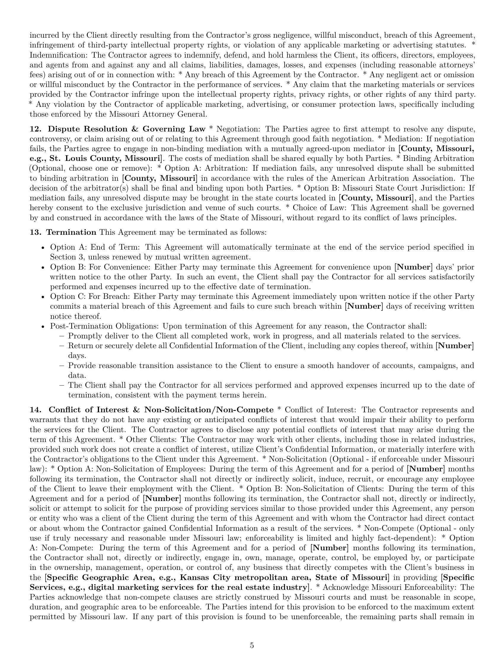 Preview page 5 of Pro Missouri marketing independent contractor agreement template