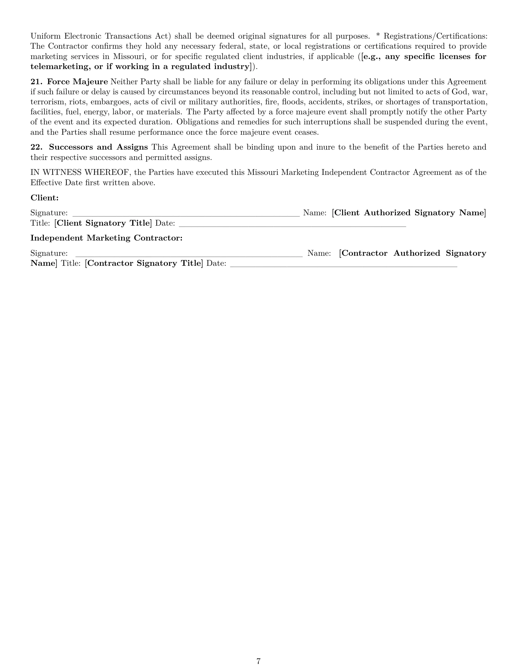 Preview page 7 of Pro Missouri marketing independent contractor agreement template